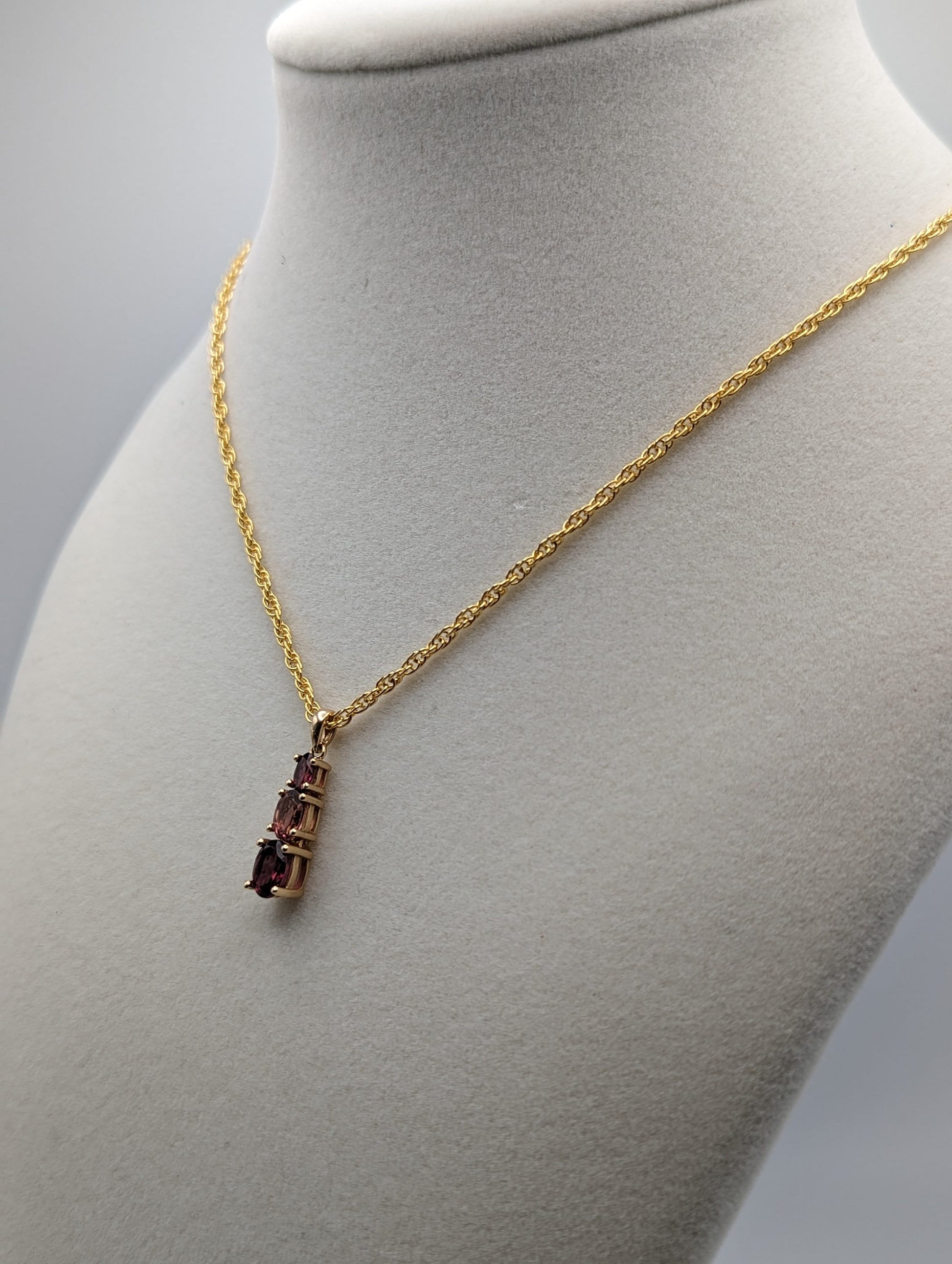 14k Yellow Gold Journey Pendant. 14k Three-Stone Journey. 14k Yellow Gold Pink Tourmaline Journey Pendant. + 14k GF Necklace