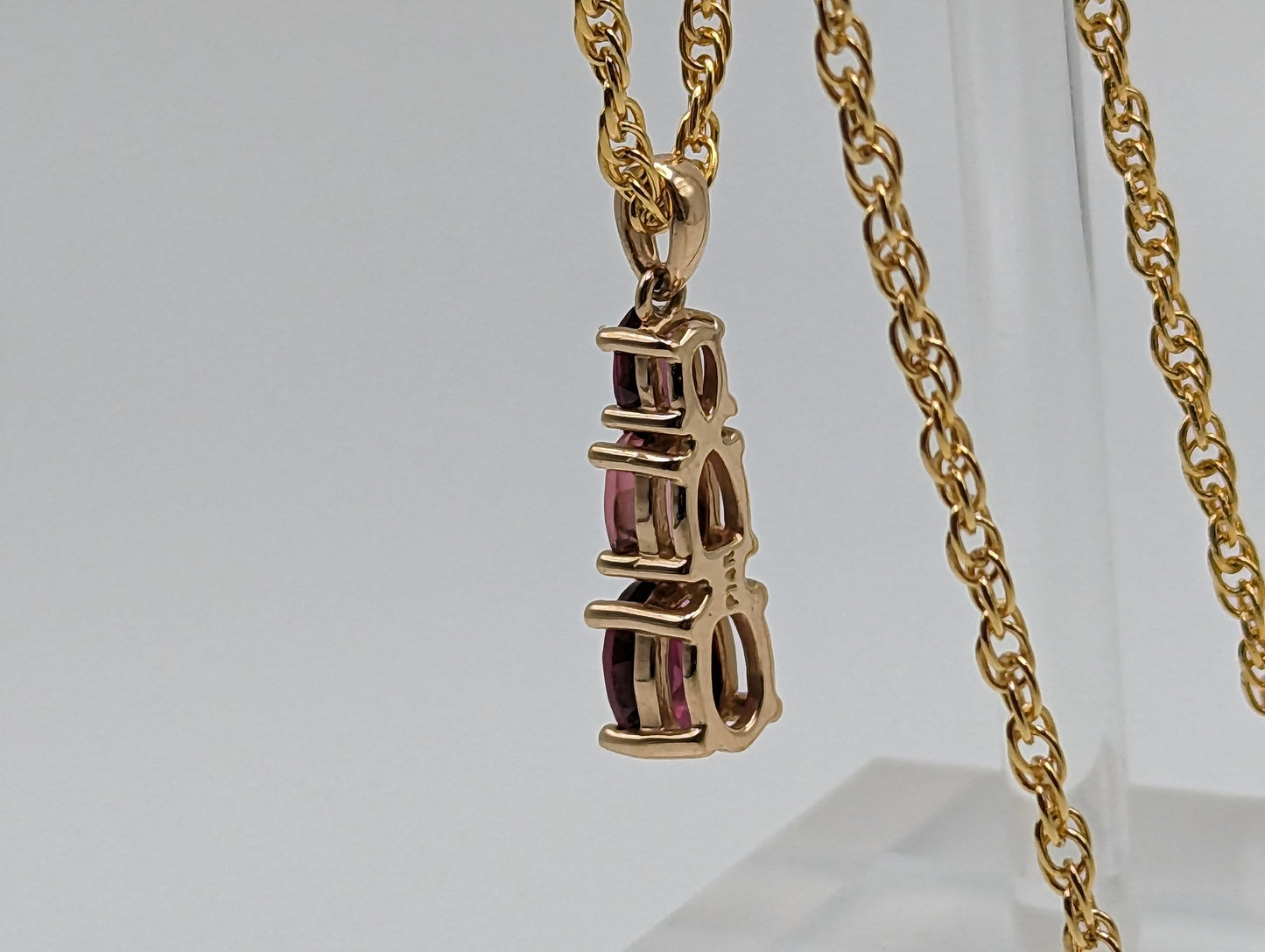 14k Yellow Gold Journey Pendant. 14k Three-Stone Journey. 14k Yellow Gold Pink Tourmaline Journey Pendant. + 14k GF Necklace