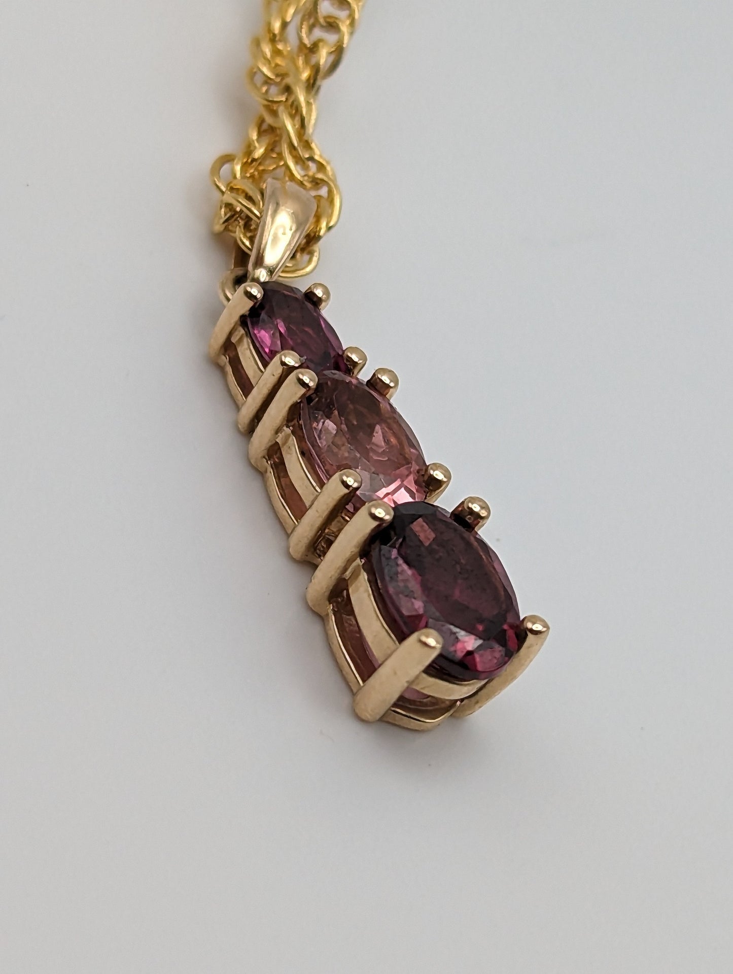 14k Yellow Gold Journey Pendant. 14k Three-Stone Journey. 14k Yellow Gold Pink Tourmaline Journey Pendant. + 14k GF Necklace