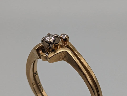 Vintage 14k Yellow Gold Diamond Wedding Ring Set Band. 14k Diamond Enhancer Ring. 14k Yellow Gold Diamond Engagement Ring.