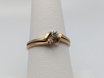 Vintage 14k Yellow Gold Diamond Wedding Ring Set Band. 14k Diamond Enhancer Ring. 14k Yellow Gold Diamond Engagement Ring.