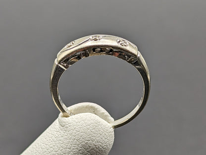 Antique 14k White Gold 3 Diamond Anniversary Band. 14k White Gold Wedding Ring. 10k Womens White Gold Anniversary Band. Stackable Wedding