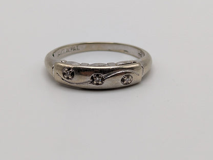 Antique 14k White Gold 3 Diamond Anniversary Band. 14k White Gold Wedding Ring. 10k Womens White Gold Anniversary Band. Stackable Wedding