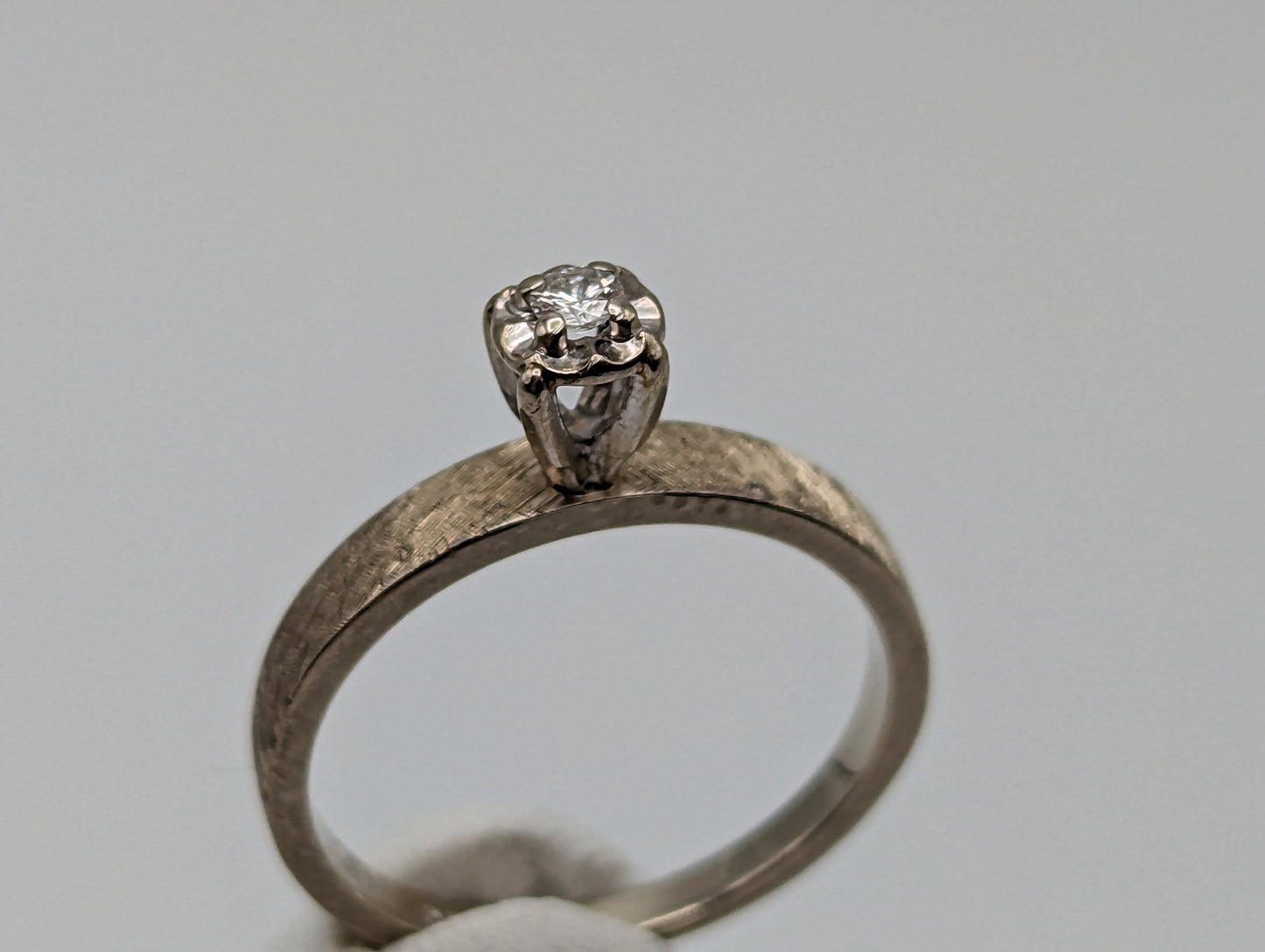 14k White Gold Textured Diamond Solitaire Ring. White Gold Diamond Wedding Band. 14k Brushed Gold Diamond Promise Ring Engagement Ring.