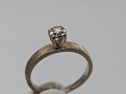14k White Gold Textured Diamond Solitaire Ring. White Gold Diamond Wedding Band. 14k Brushed Gold Diamond Promise Ring Engagement Ring.
