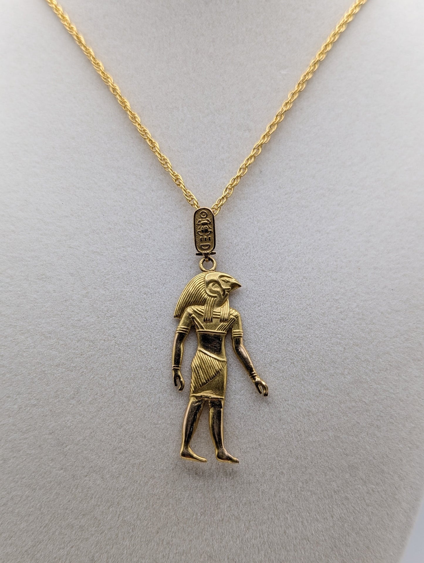 Large 18k Yellow Gold 5gr Egyptian God Horus Pendant 18k Anubis Pendant. 18k Egyptian God Hawk Pendant + Complimentary 14k GF Necklace.