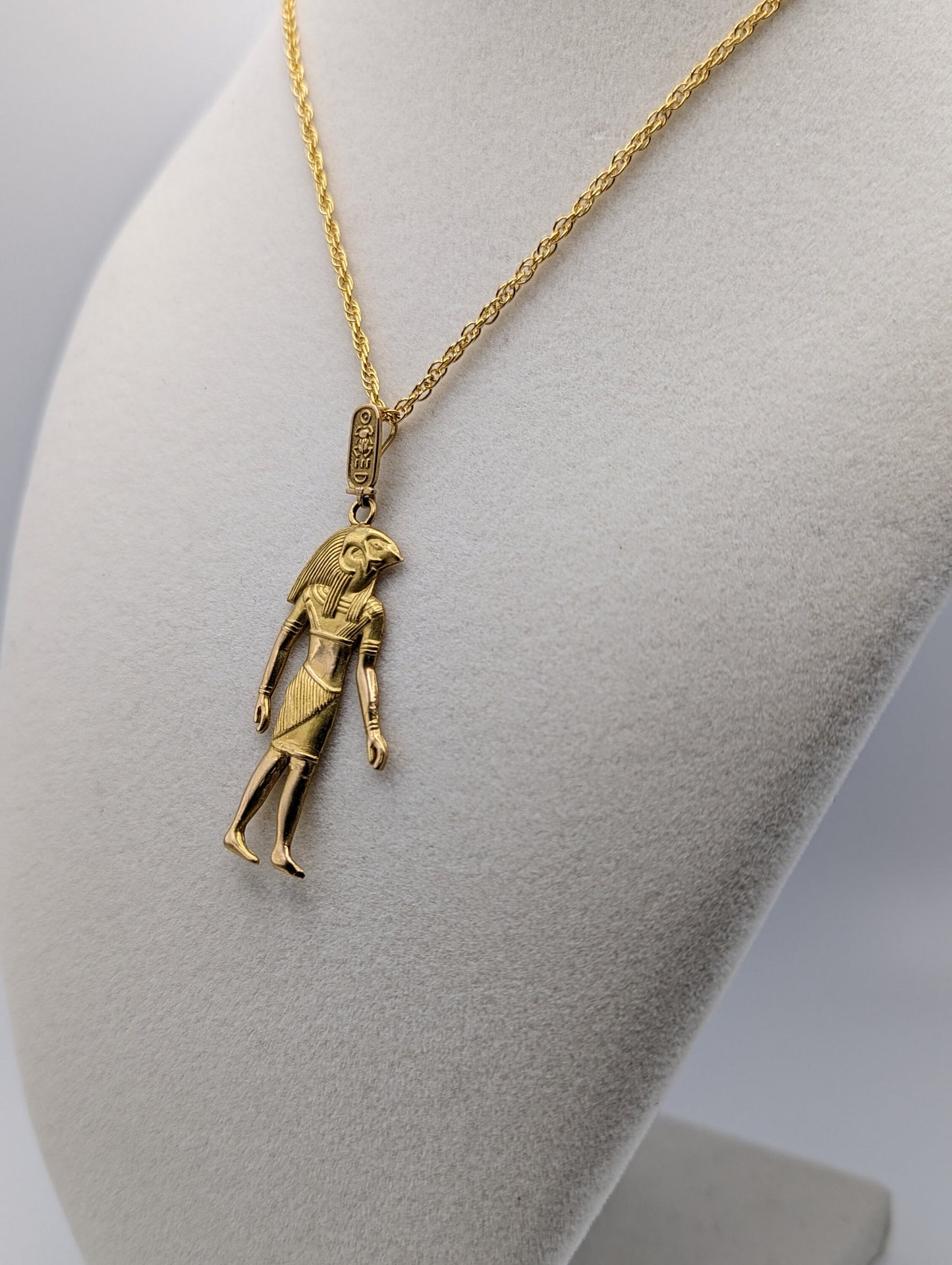 Large 18k Yellow Gold 5gr Egyptian God Horus Pendant 18k Anubis Pendant. 18k Egyptian God Hawk Pendant + Complimentary 14k GF Necklace.