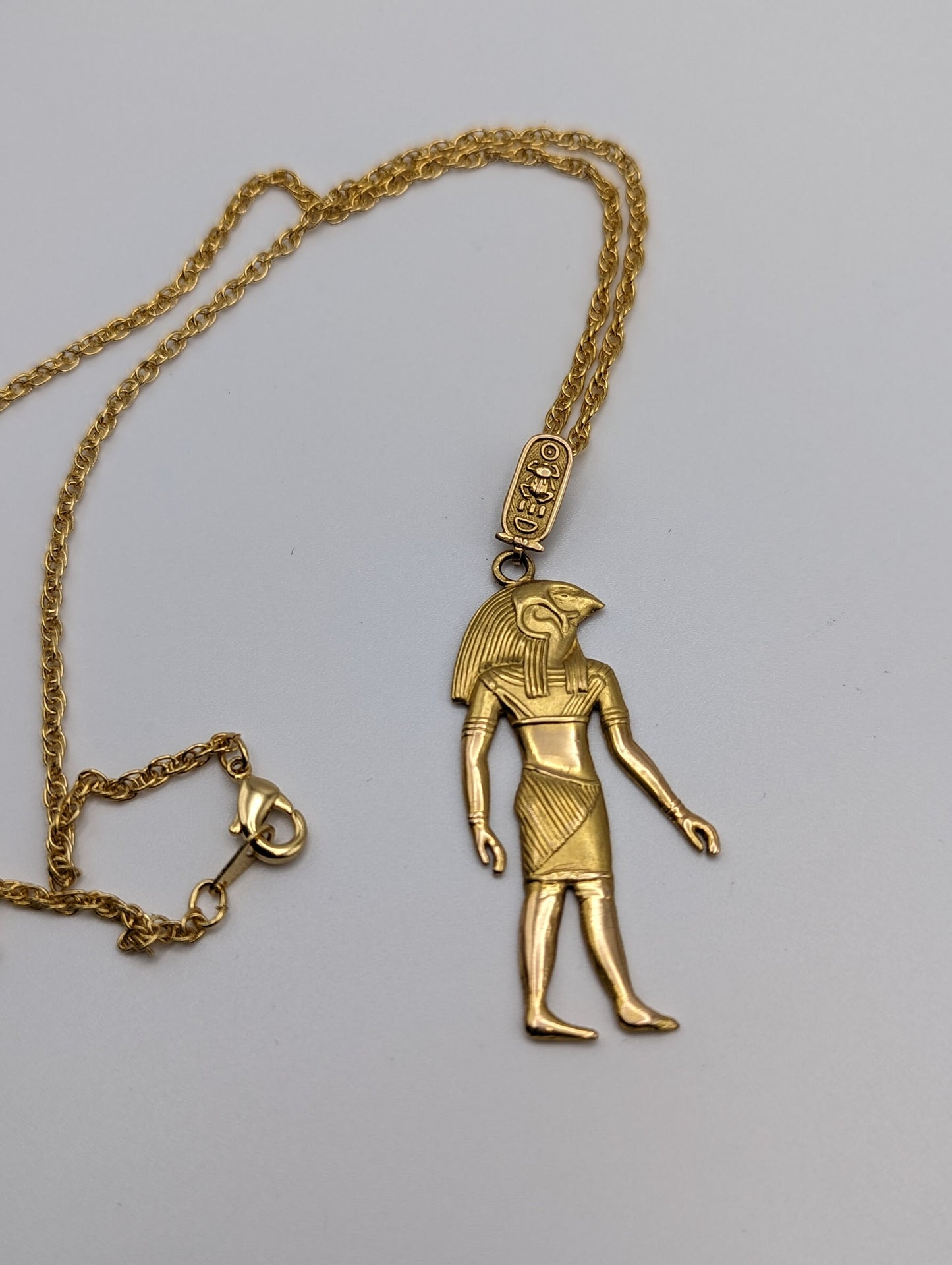 Large 18k Yellow Gold 5gr Egyptian God Horus Pendant 18k Anubis Pendant. 18k Egyptian God Hawk Pendant + Complimentary 14k GF Necklace.