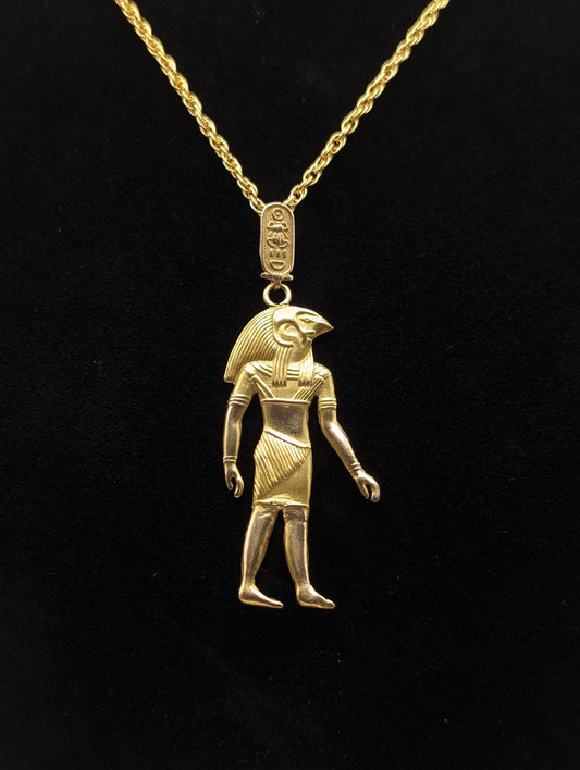 Large 18k Yellow Gold 5gr Egyptian God Horus Pendant 18k Anubis Pendant. 18k Egyptian God Hawk Pendant + Complimentary 14k GF Necklace.