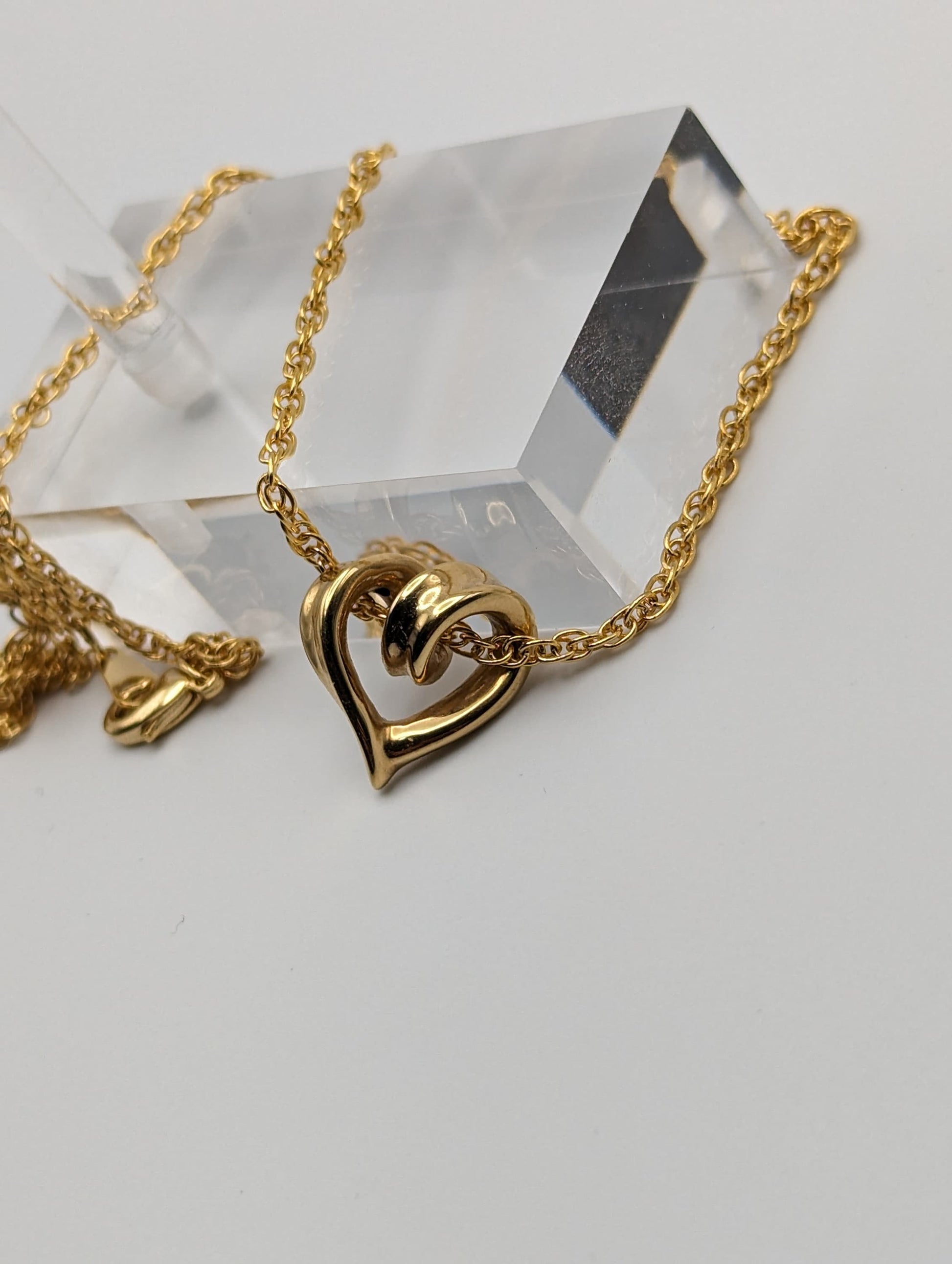 10k Yellow Gold Twist Heart Pendant. 10k Infinity Heart Pendant. Complimentary 14k GF necklace