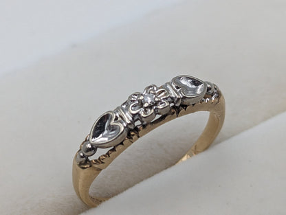 Antique Art Deco 14k White and Yellow Gold Wedding Ring. 14k White and Yellow Gold Diamond Wedding Band. Anniversary Band.