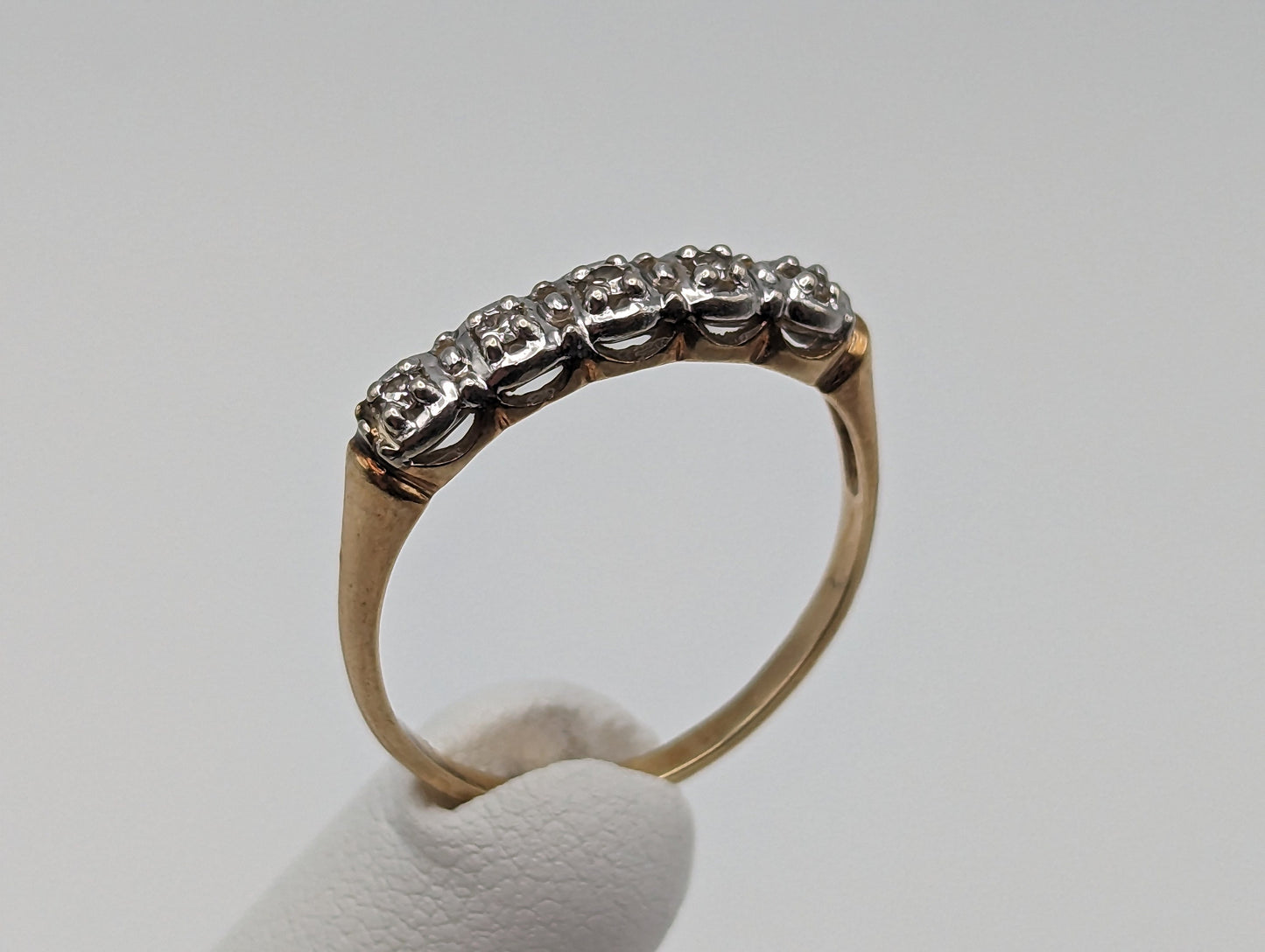 Vintage 14k Yellow and White Gold Diamond Anniversary Band. 14k Diamond Half Eternity Wedding Ring. 14k Womens Diamond Chanel Ring.