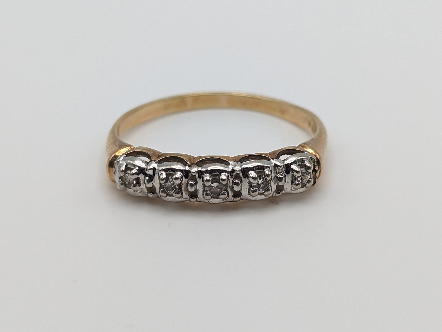 Vintage 14k Yellow and White Gold Diamond Anniversary Band. 14k Diamond Half Eternity Wedding Ring. 14k Womens Diamond Chanel Ring.