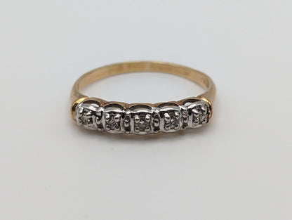 Vintage 14k Yellow and White Gold Diamond Anniversary Band. 14k Diamond Half Eternity Wedding Ring. 14k Womens Diamond Chanel Ring.