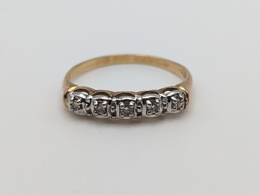 Vintage 14k Yellow and White Gold Diamond Anniversary Band. 14k Diamond Half Eternity Wedding Ring. 14k Womens Diamond Chanel Ring.