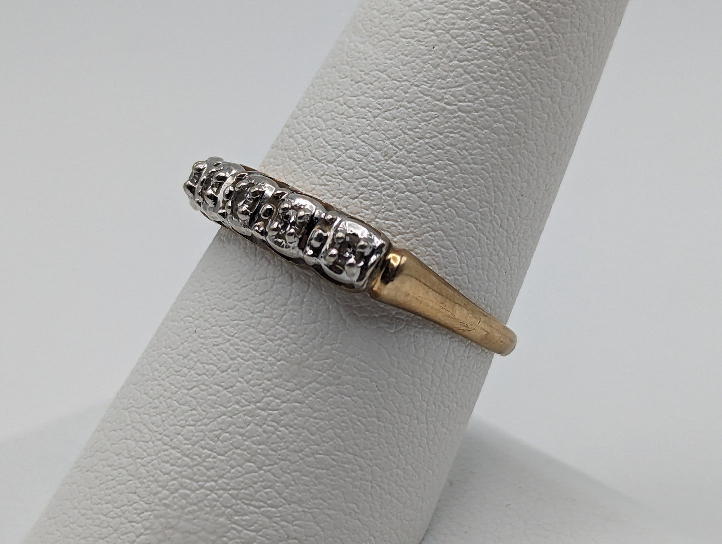 Vintage 14k Yellow and White Gold Diamond Anniversary Band. 14k Diamond Half Eternity Wedding Ring. 14k Womens Diamond Chanel Ring.