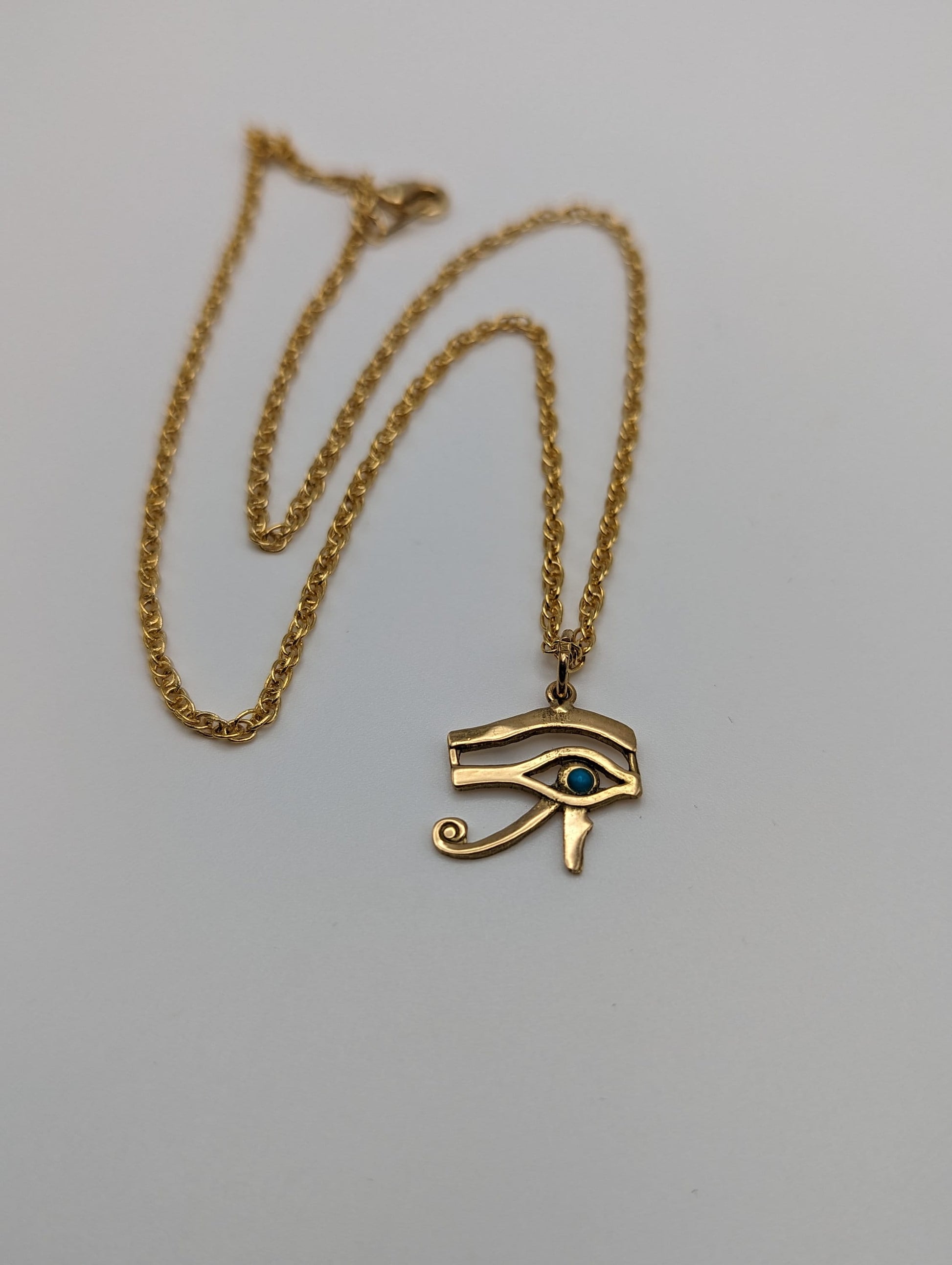 18k Yellow Gold Egyptian carving Eye of Horus Pendant. 18k Eye of Horus Pendant. + 14k GF Necklace