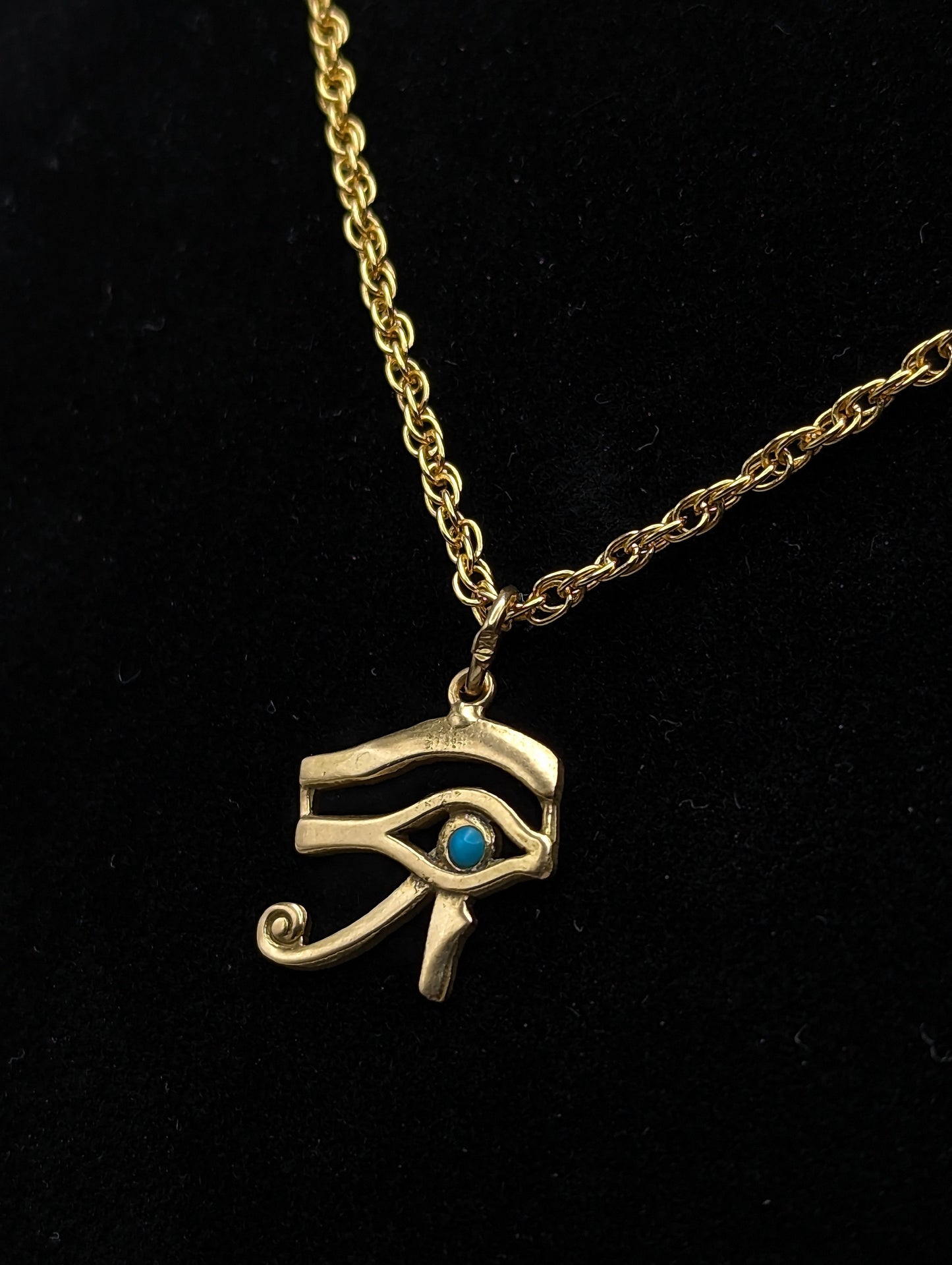 18k Yellow Gold Egyptian carving Eye of Horus Pendant. 18k Eye of Horus Pendant. + 14k GF Necklace