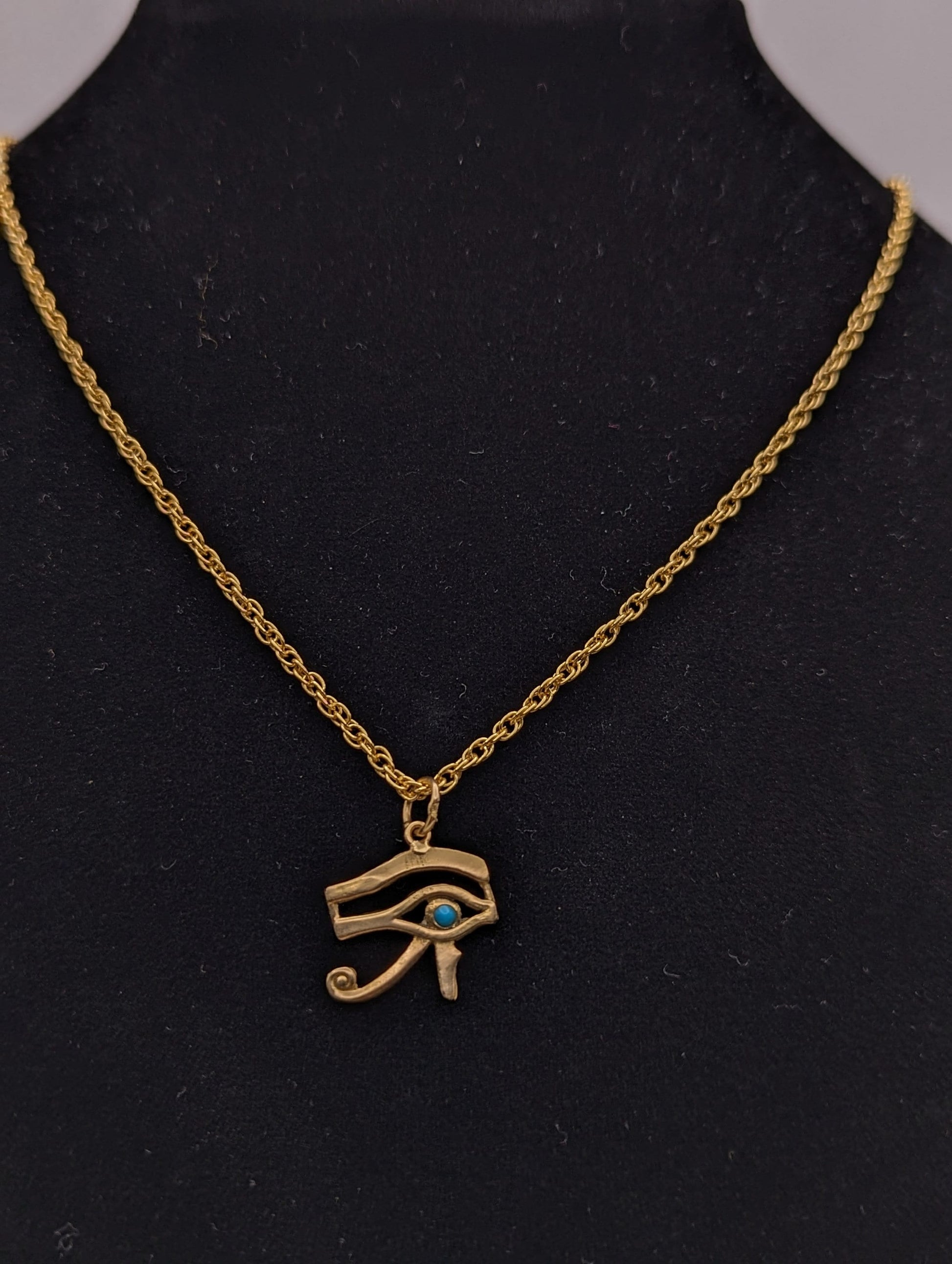 18k Yellow Gold Egyptian carving Eye of Horus Pendant. 18k Eye of Horus Pendant. + 14k GF Necklace