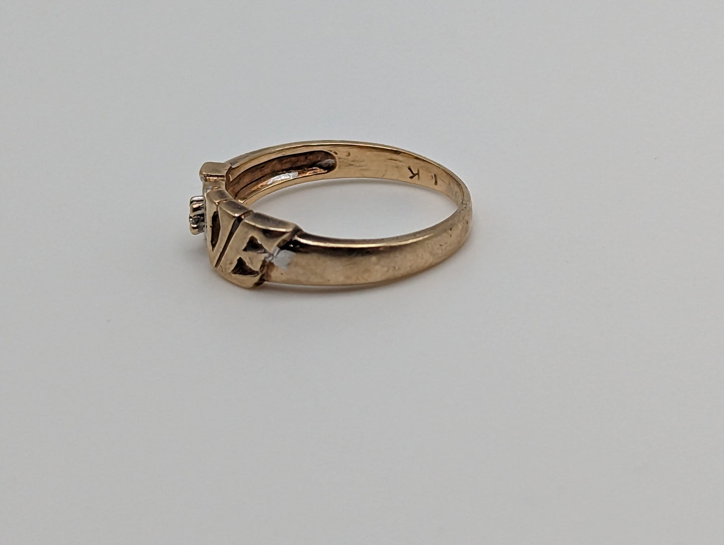 14k Gold Love Ring with Diamond. 14k Dainty Diamond Love Ring. 14k Minimalist Love Ring. 14k Diamond Love Ring.