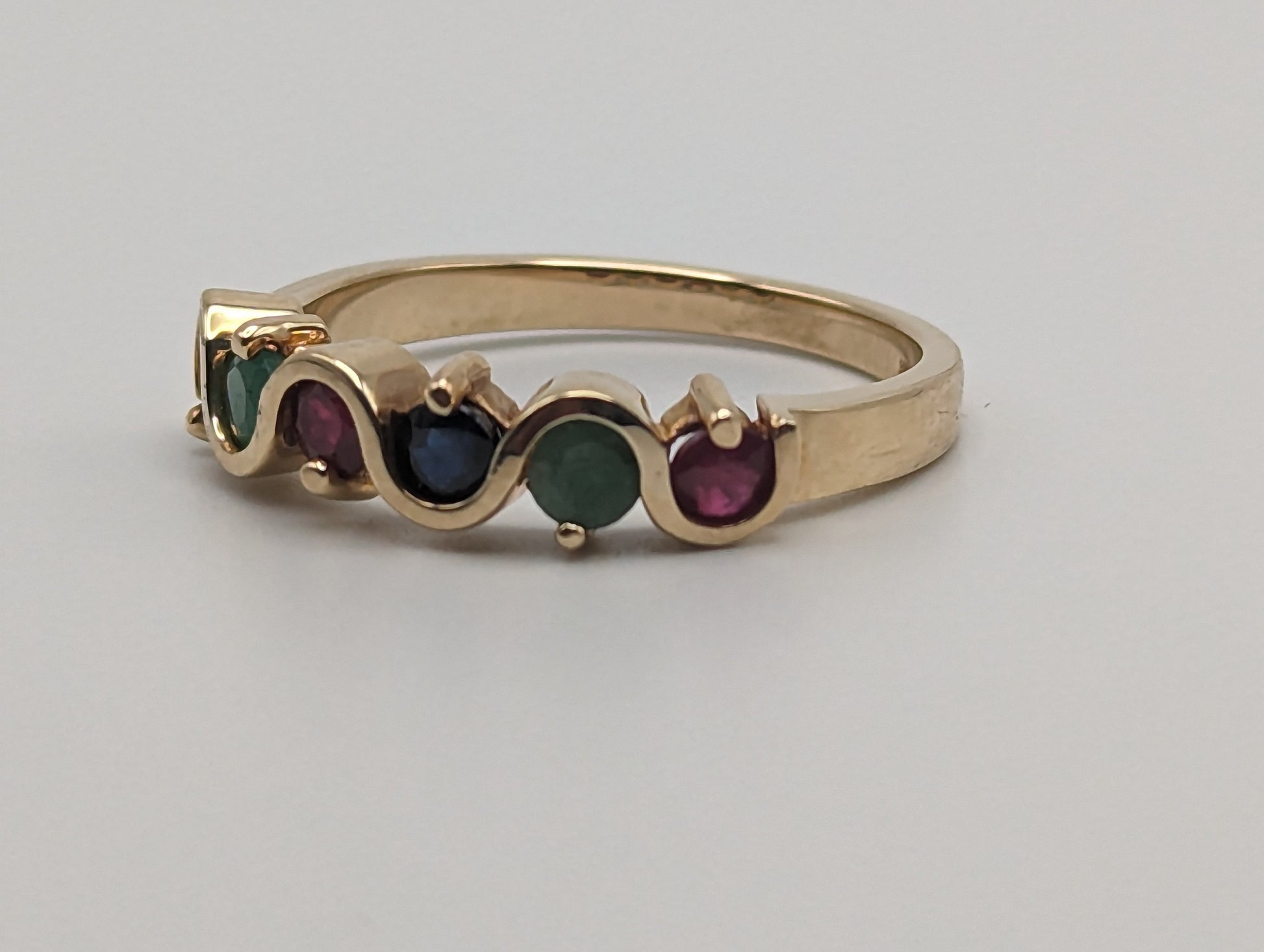 14k Yellow Gold Multi Gem Eternity Ring. 14k Yellow Gold Multi-Gem Band. 14k Gemstone Art Deco Ring.