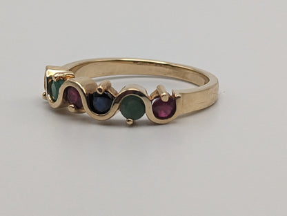 14k Yellow Gold Multi Gem Eternity Ring. 14k Yellow Gold Multi-Gem Band. 14k Gemstone Art Deco Ring.