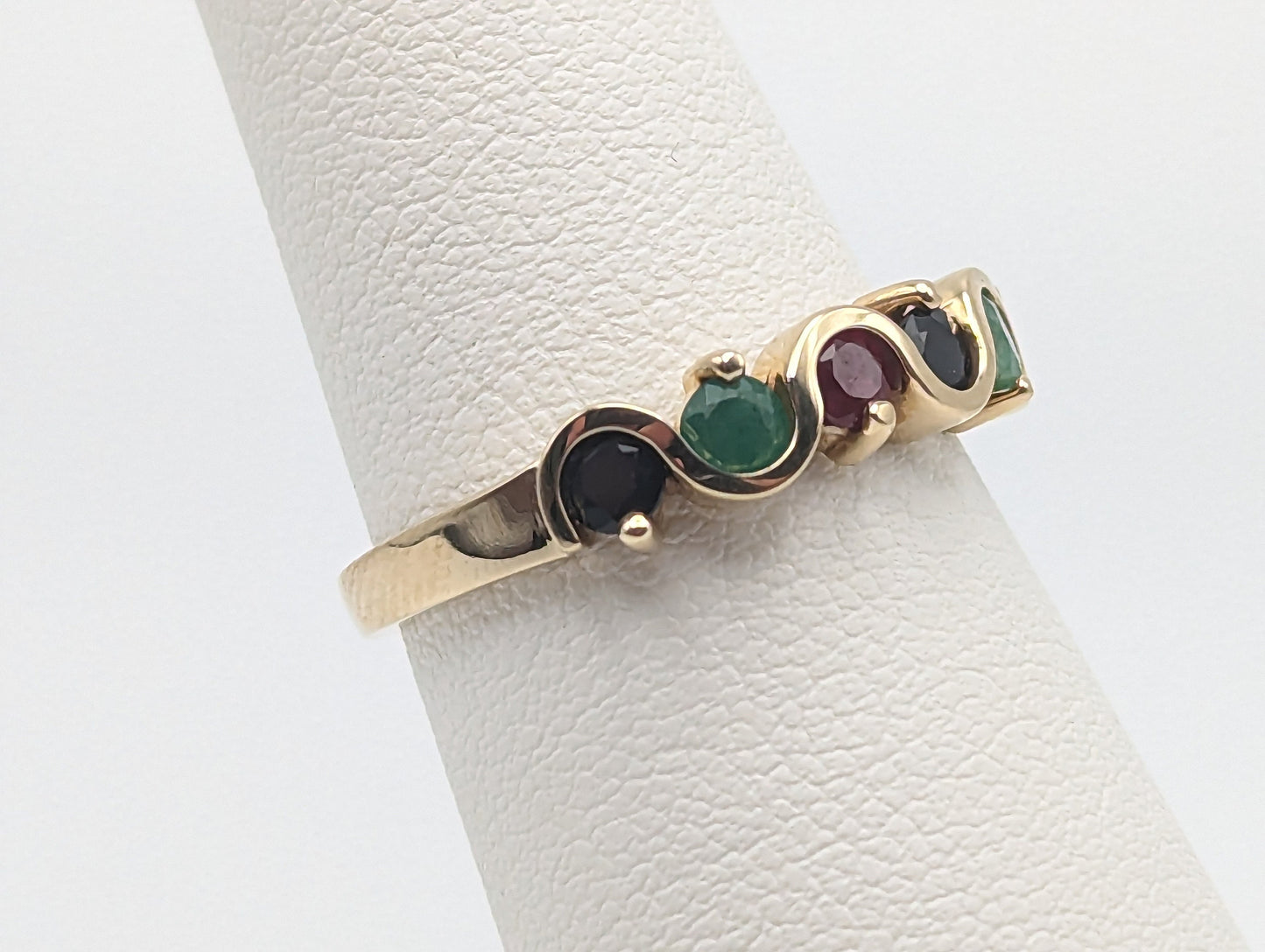 14k Yellow Gold Multi Gem Eternity Ring. 14k Yellow Gold Multi-Gem Band. 14k Gemstone Art Deco Ring.