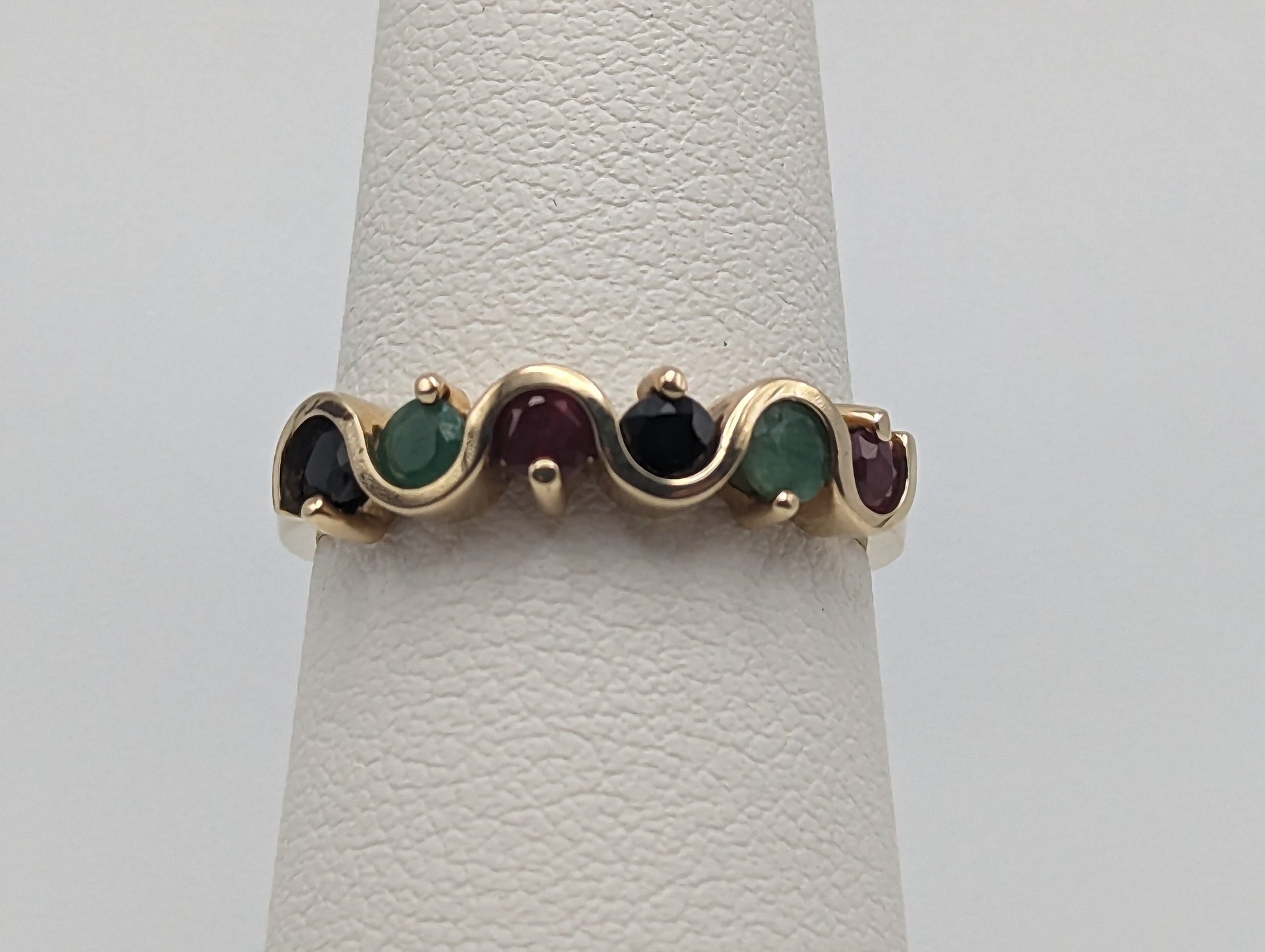 14k Yellow Gold Multi Gem Eternity Ring. 14k Yellow Gold Multi-Gem Band. 14k Gemstone Art Deco Ring.