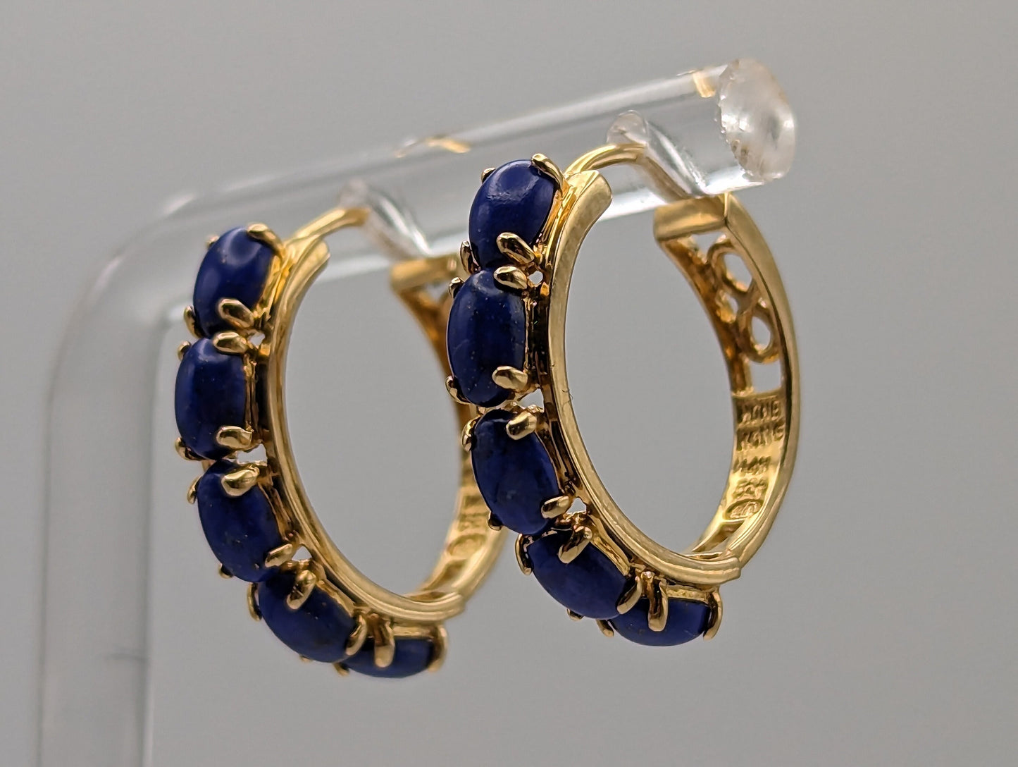 14k Lapis-Lazuli Hoop Yellow Gold Earrings. 14k Lapis Hoop Earrings. 14k Yellow Gold Lapis Hoops.