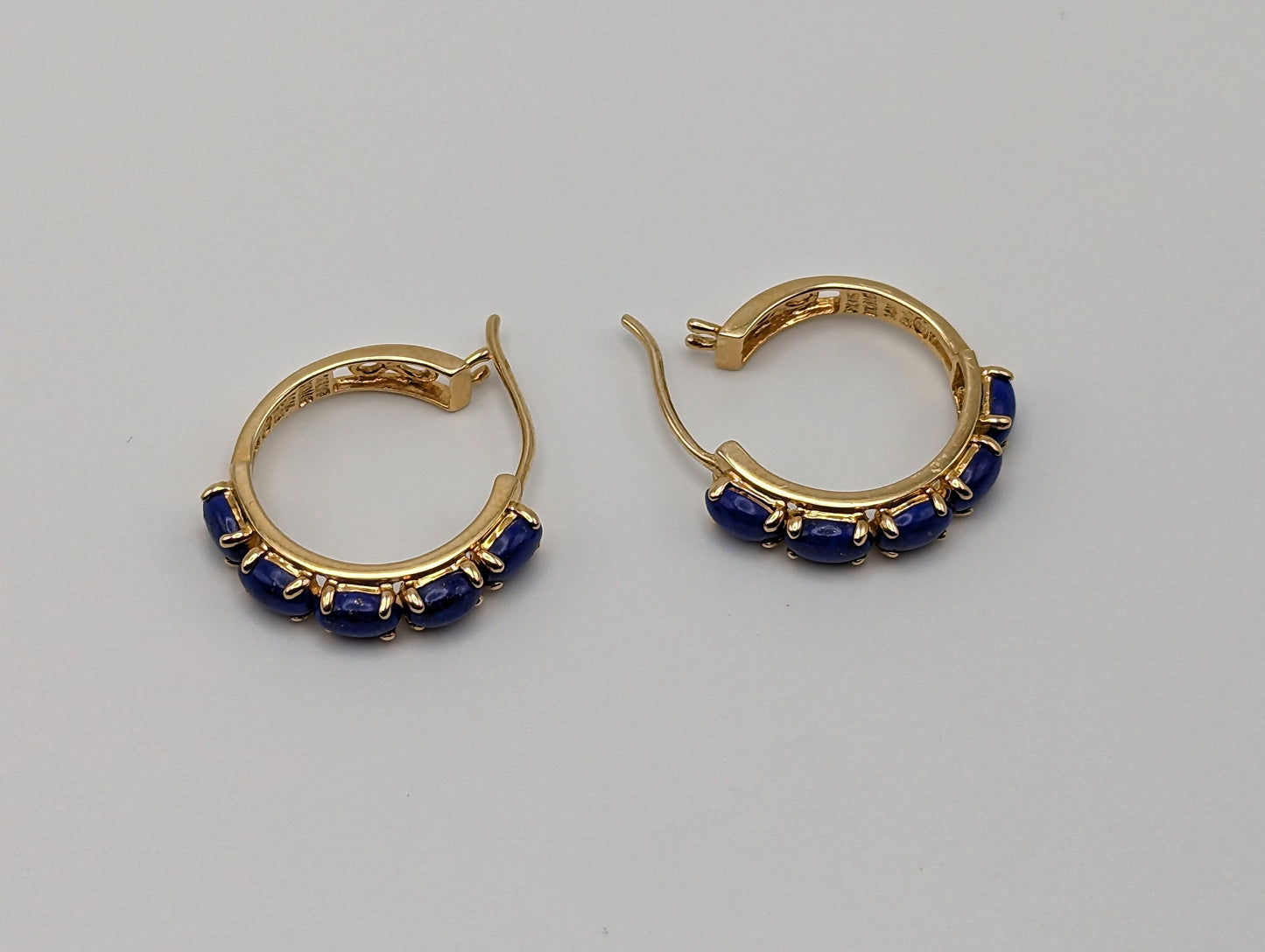 14k Lapis-Lazuli Hoop Yellow Gold Earrings. 14k Lapis Hoop Earrings. 14k Yellow Gold Lapis Hoops.