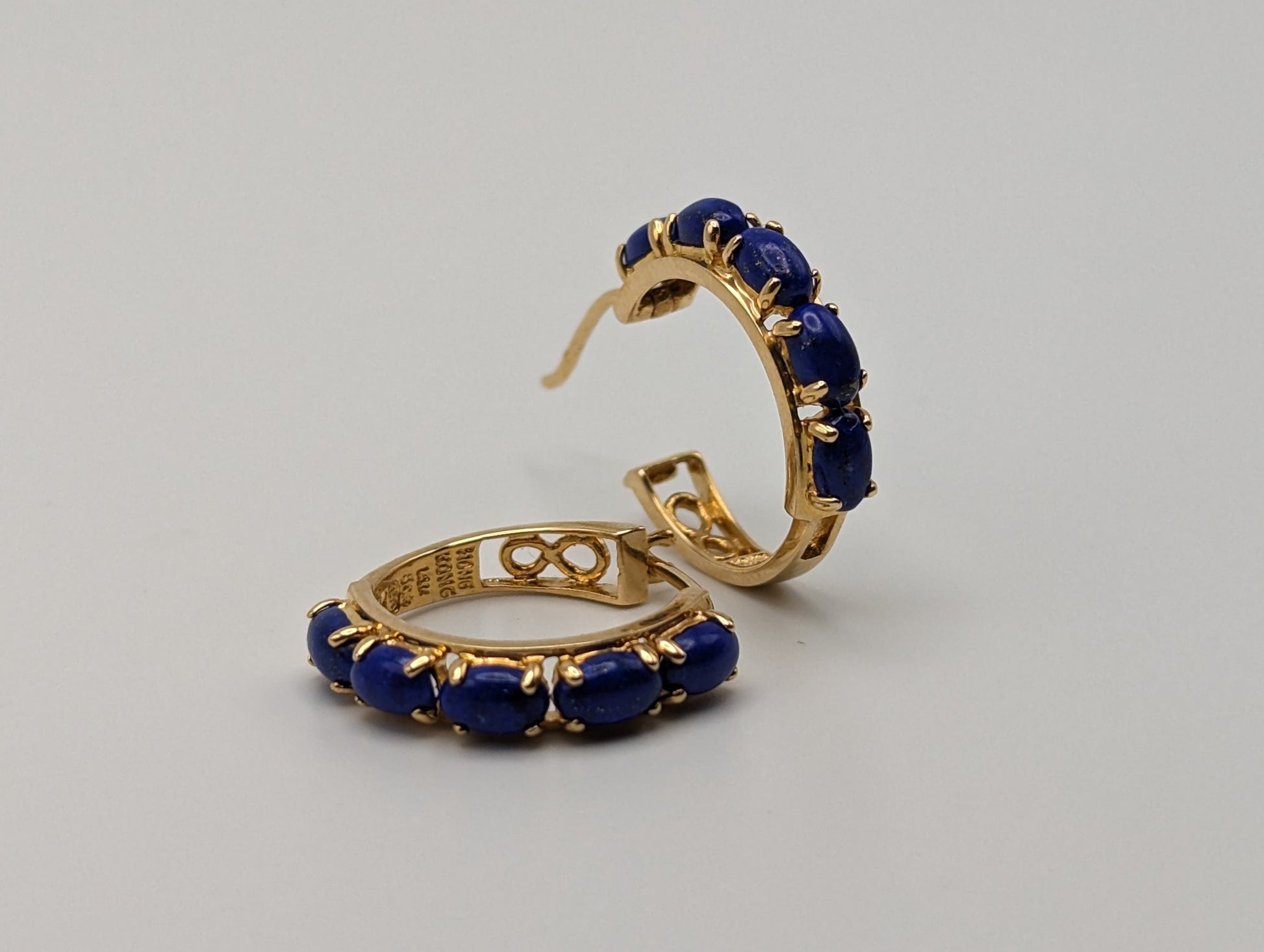 14k Lapis-Lazuli Hoop Yellow Gold Earrings. 14k Lapis Hoop Earrings. 14k Yellow Gold Lapis Hoops.