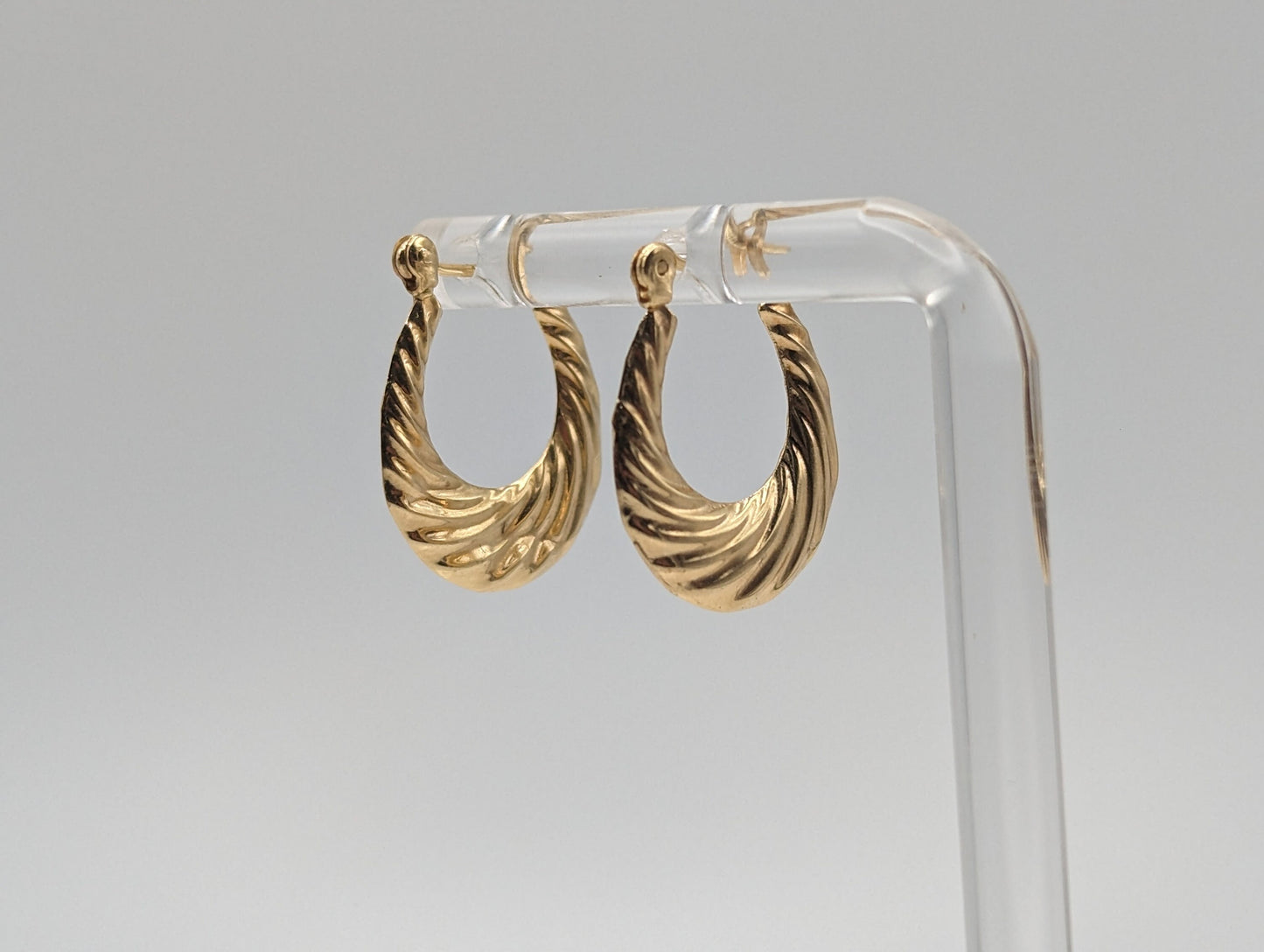 14k Yellow Gold Hollow Puff Earrings. 14k Gold Hollow Shrimp Hoop Earrings. 14k Hollow Hoop Earrings. 14k Gold Hoops.