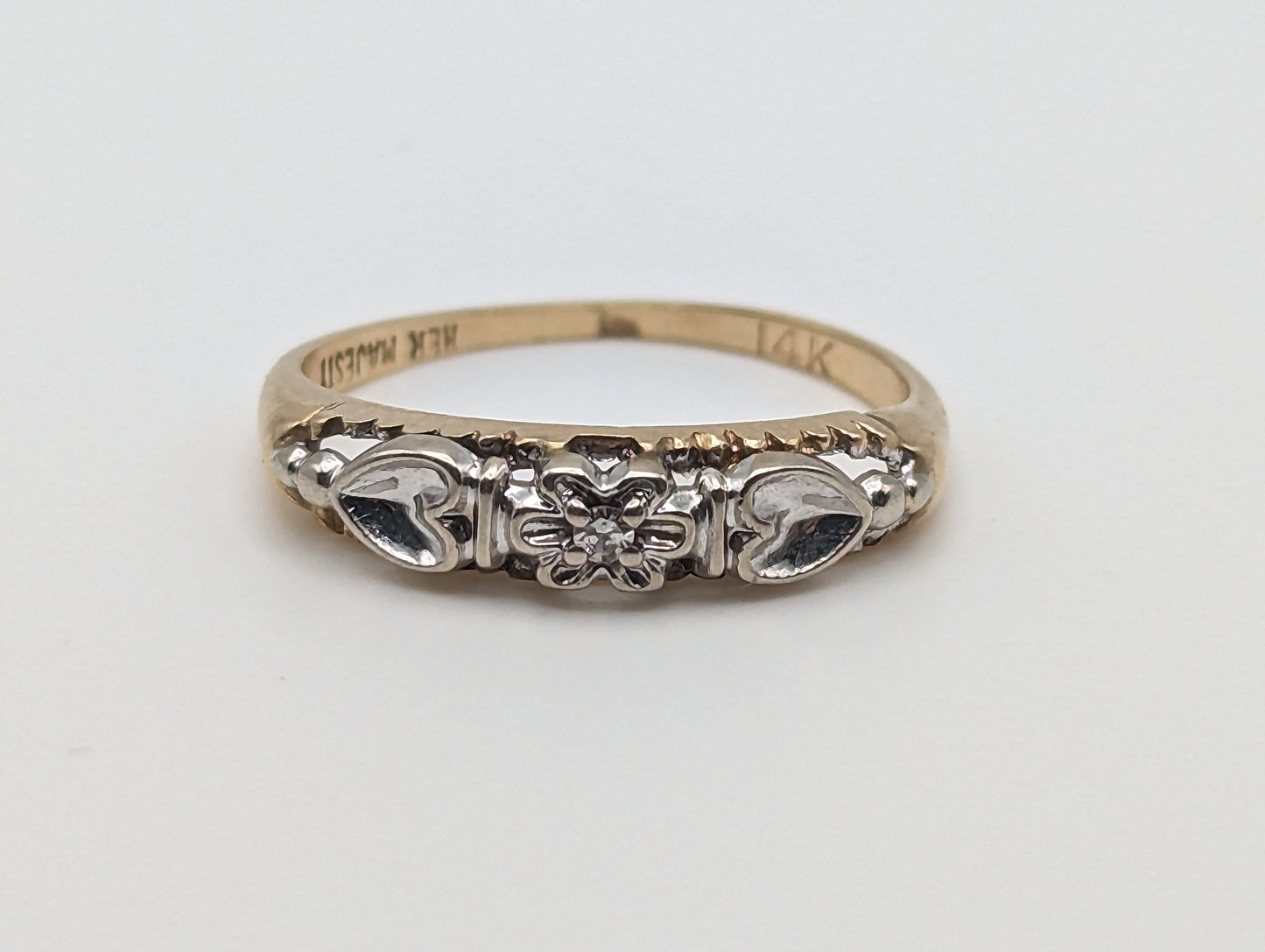 Antique Art Deco 14k White and Yellow Gold Wedding Ring. 14k White and Yellow Gold Diamond Wedding Band. Anniversary Band.