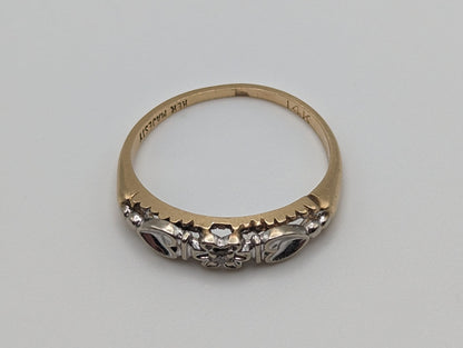 Antique Art Deco 14k White and Yellow Gold Wedding Ring. 14k White and Yellow Gold Diamond Wedding Band. Anniversary Band.