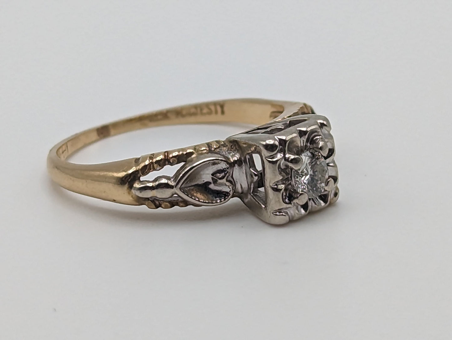 Antique Art Deco 14k White and Yellow Gold Diamond Ring. 14k White and Yellow Gold Diamond Wedding Band. Engagement Ring.