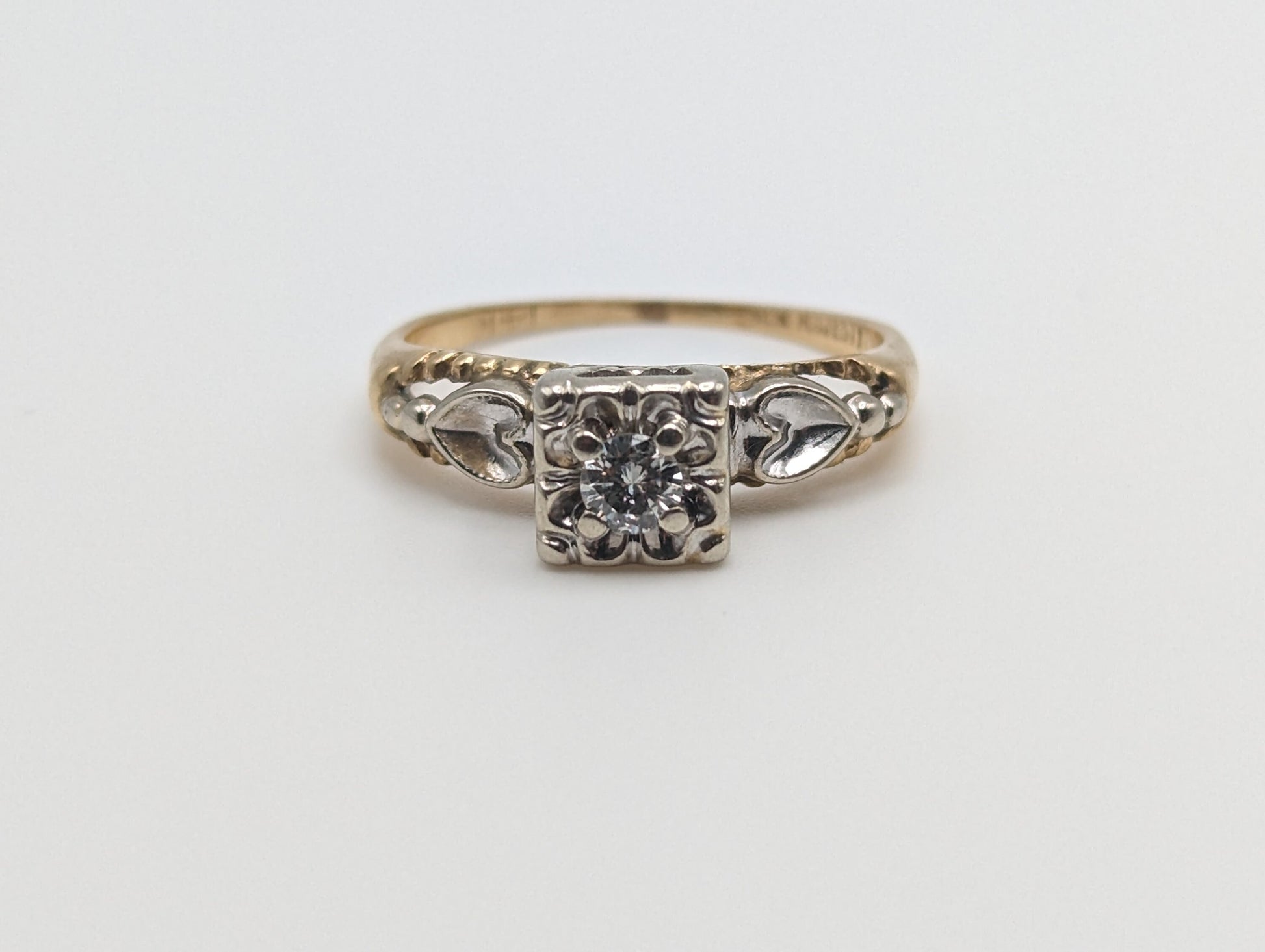 Antique Art Deco 14k White and Yellow Gold Diamond Ring. 14k White and Yellow Gold Diamond Wedding Band. Engagement Ring.