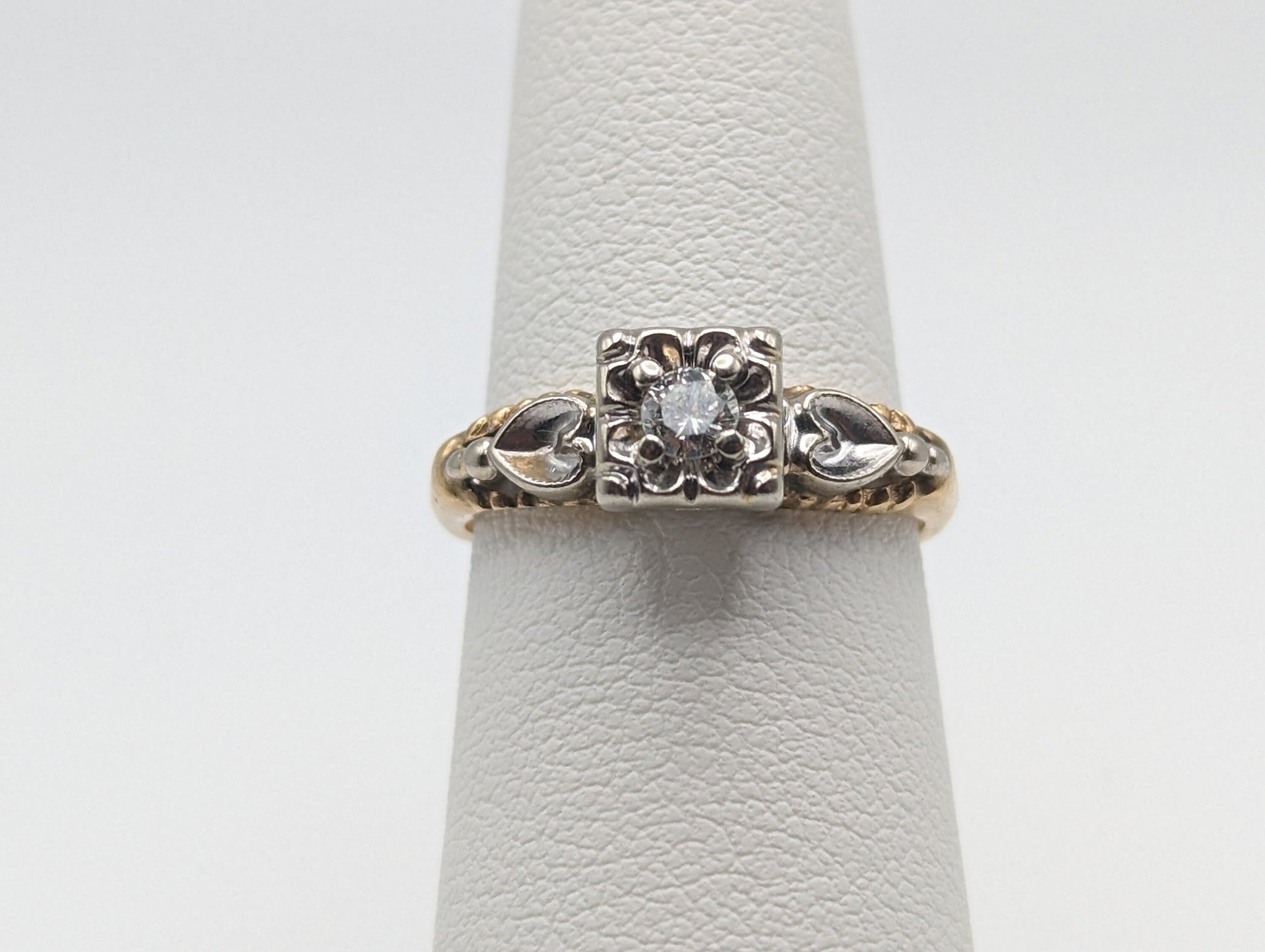 Antique Art Deco 14k White and Yellow Gold Diamond Ring. 14k White and Yellow Gold Diamond Wedding Band. Engagement Ring.