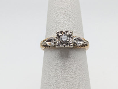 Antique Art Deco 14k White and Yellow Gold Diamond Ring. 14k White and Yellow Gold Diamond Wedding Band. Engagement Ring.