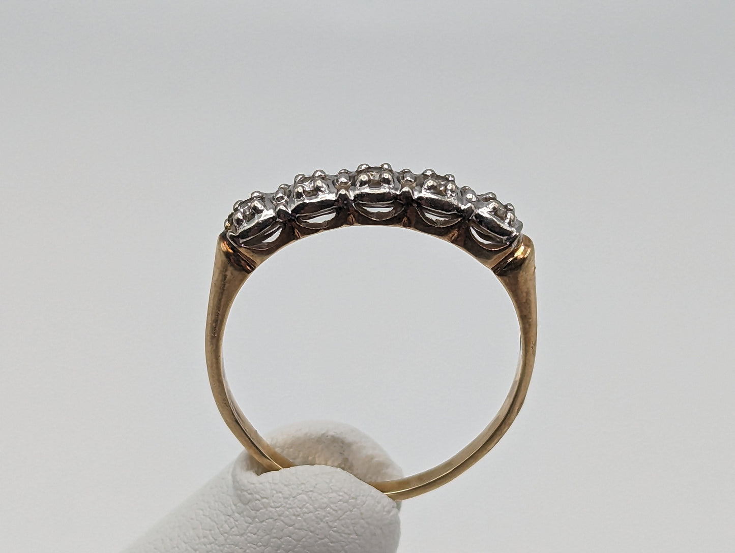 Vintage 14k Yellow and White Gold Diamond Anniversary Band. 14k Diamond Half Eternity Wedding Ring. 14k Womens Diamond Chanel Ring.