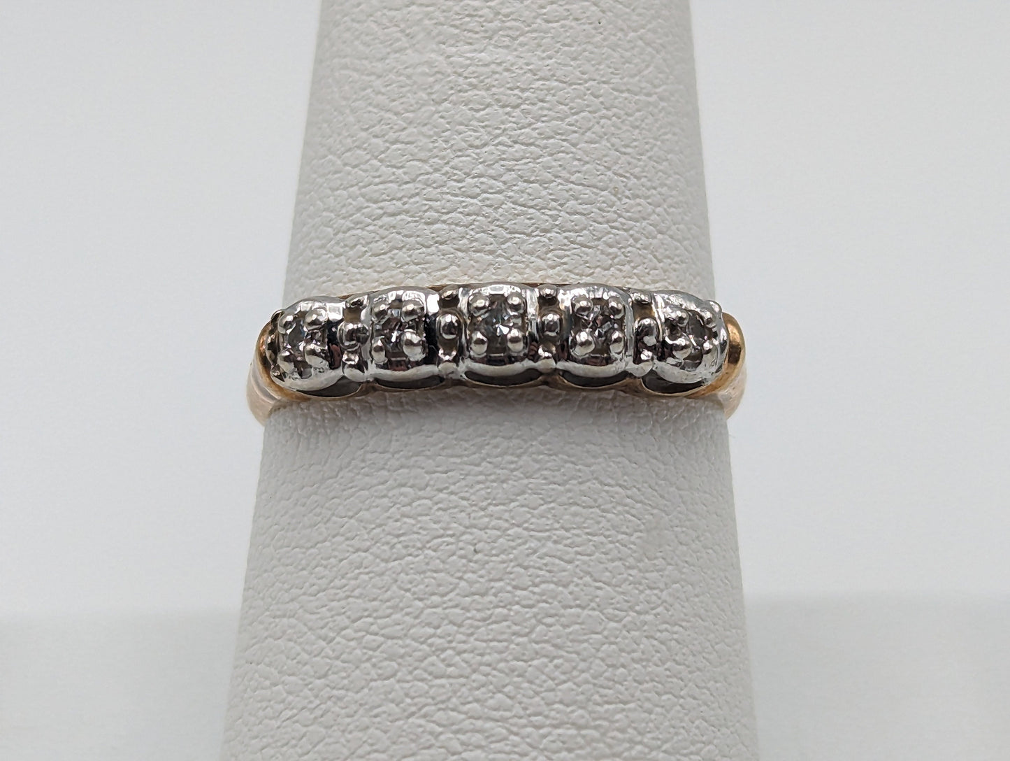 Vintage 14k Yellow and White Gold Diamond Anniversary Band. 14k Diamond Half Eternity Wedding Ring. 14k Womens Diamond Chanel Ring.