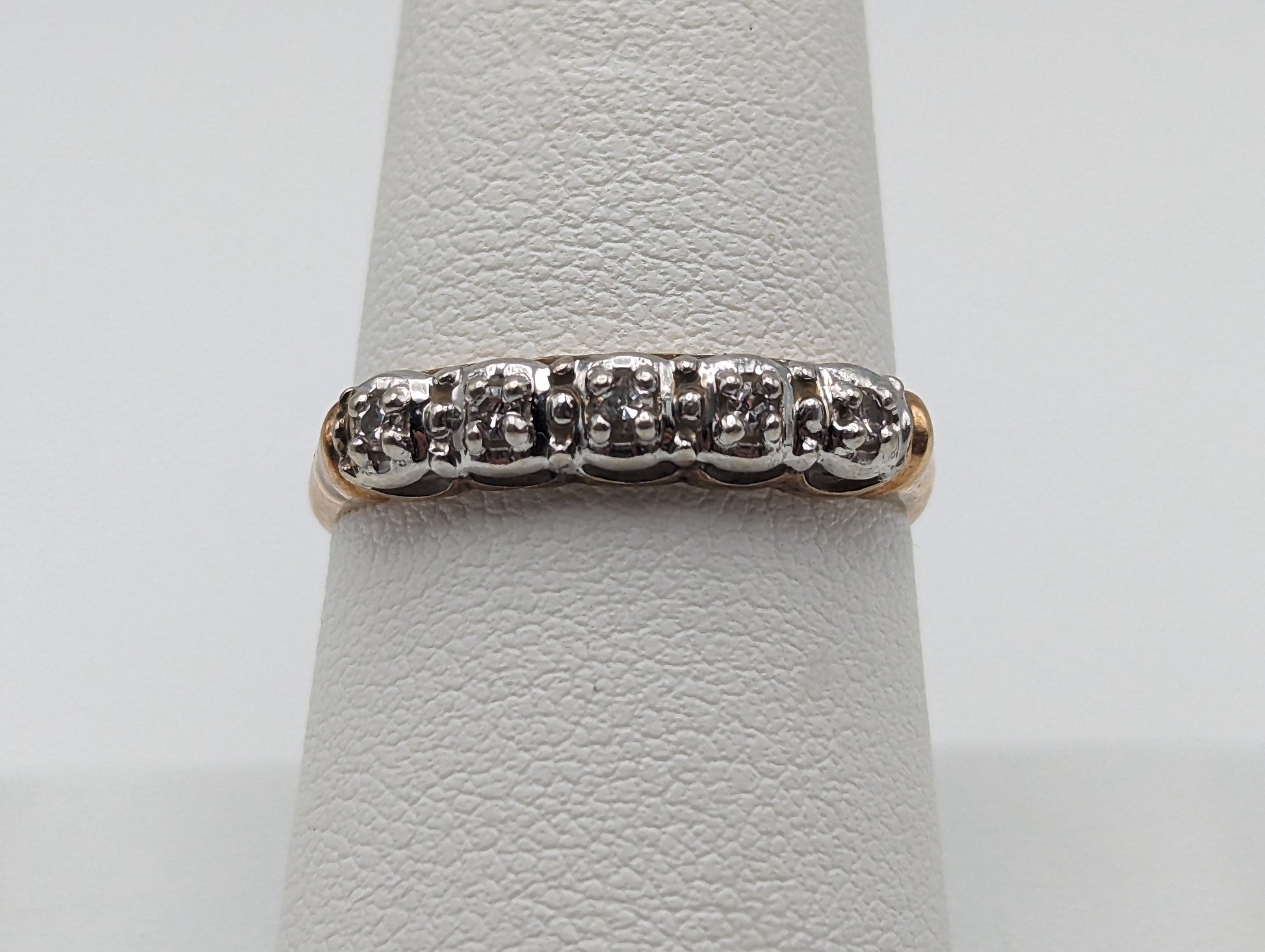 Vintage 14k Yellow and White Gold Diamond Anniversary Band. 14k Diamond Half Eternity Wedding Ring. 14k Womens Diamond Chanel Ring.