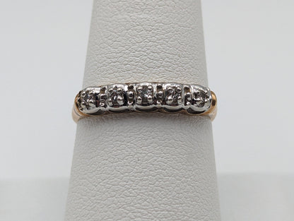 Vintage 14k Yellow and White Gold Diamond Anniversary Band. 14k Diamond Half Eternity Wedding Ring. 14k Womens Diamond Chanel Ring.