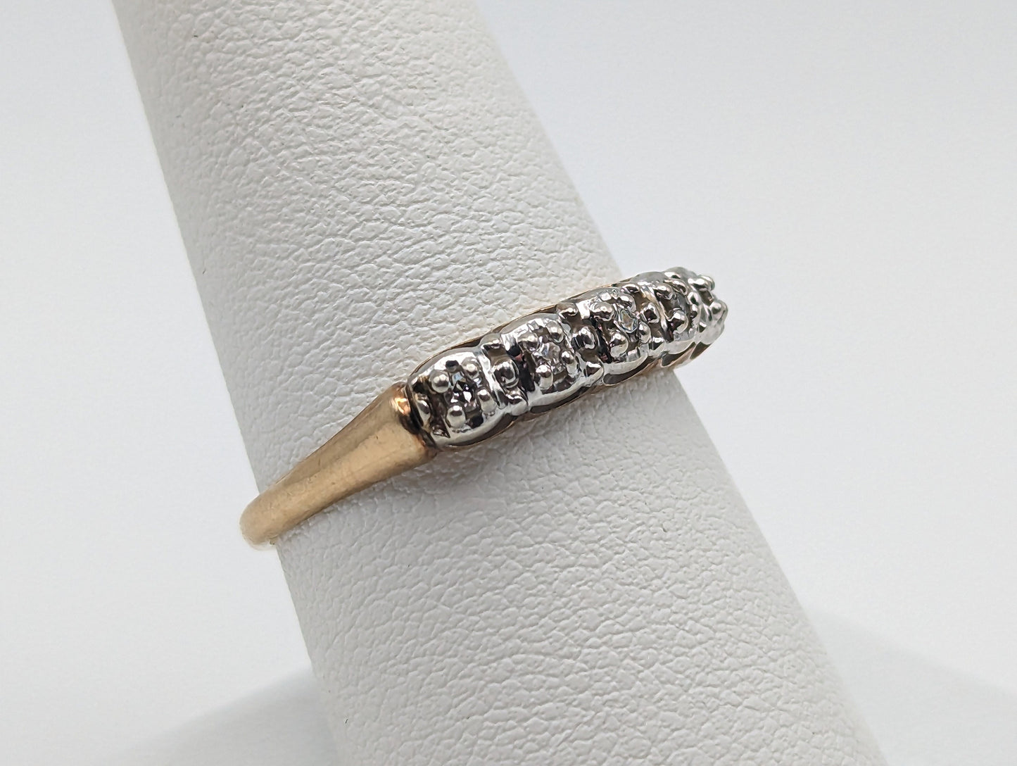 Vintage 14k Yellow and White Gold Diamond Anniversary Band. 14k Diamond Half Eternity Wedding Ring. 14k Womens Diamond Chanel Ring.