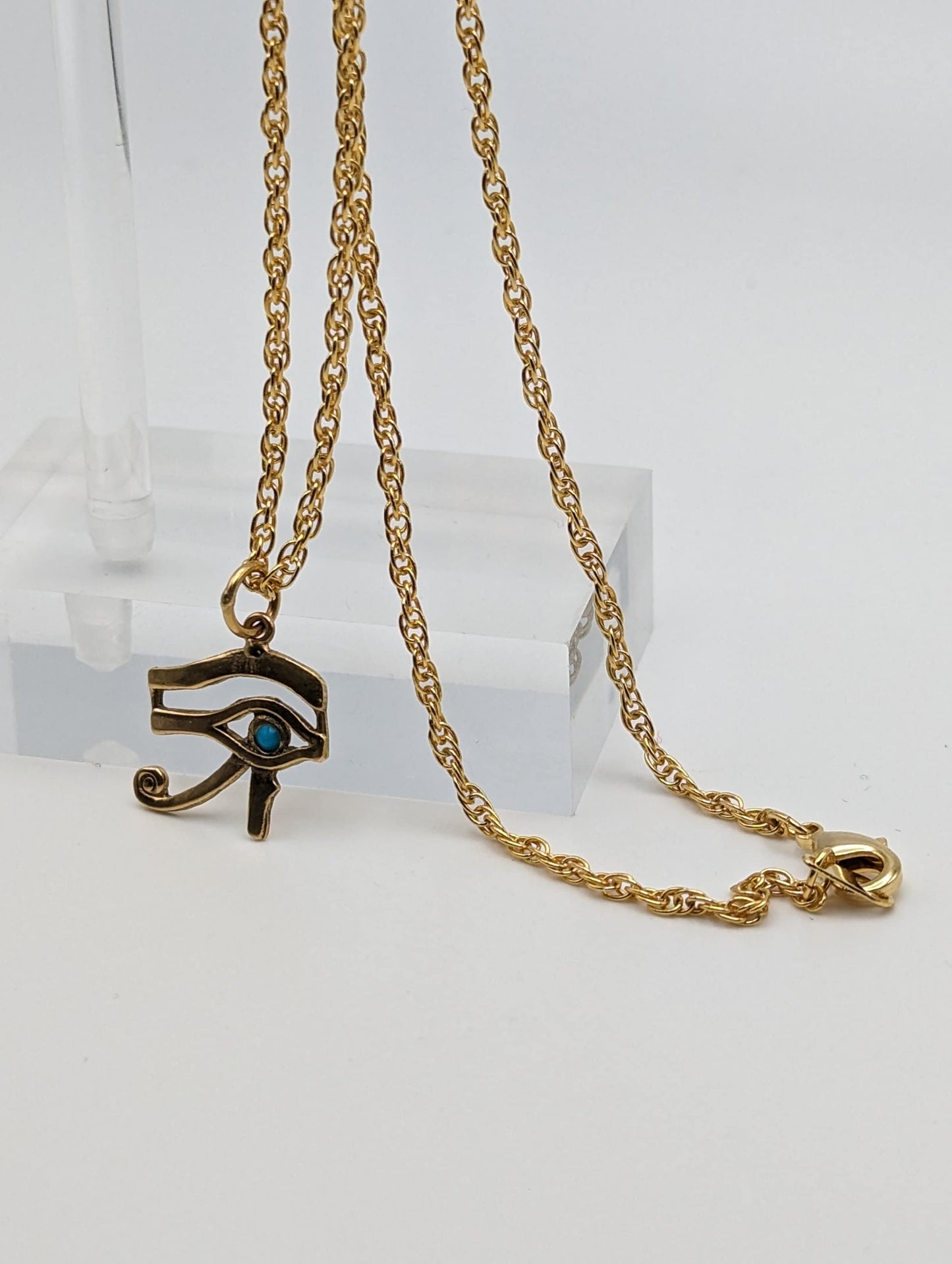 18k Yellow Gold Egyptian carving Eye of Horus Pendant. 18k Eye of Horus Pendant. + 14k GF Necklace