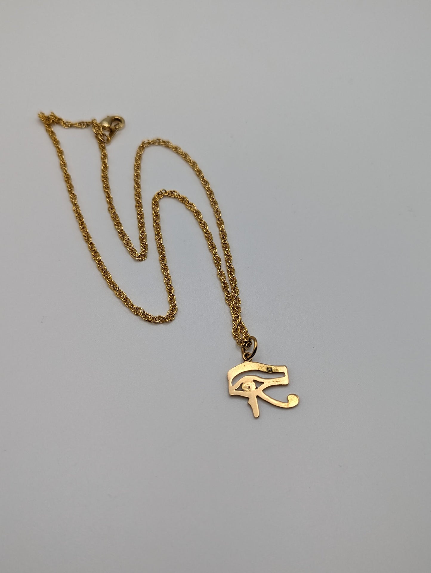 18k Yellow Gold Egyptian carving Eye of Horus Pendant. 18k Eye of Horus Pendant. + 14k GF Necklace