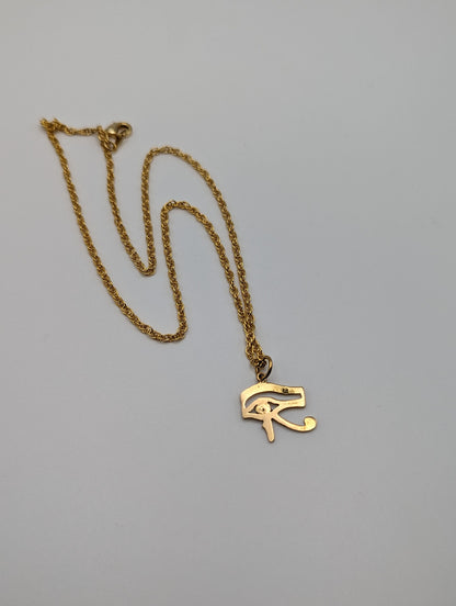 18k Yellow Gold Egyptian carving Eye of Horus Pendant. 18k Eye of Horus Pendant. + 14k GF Necklace