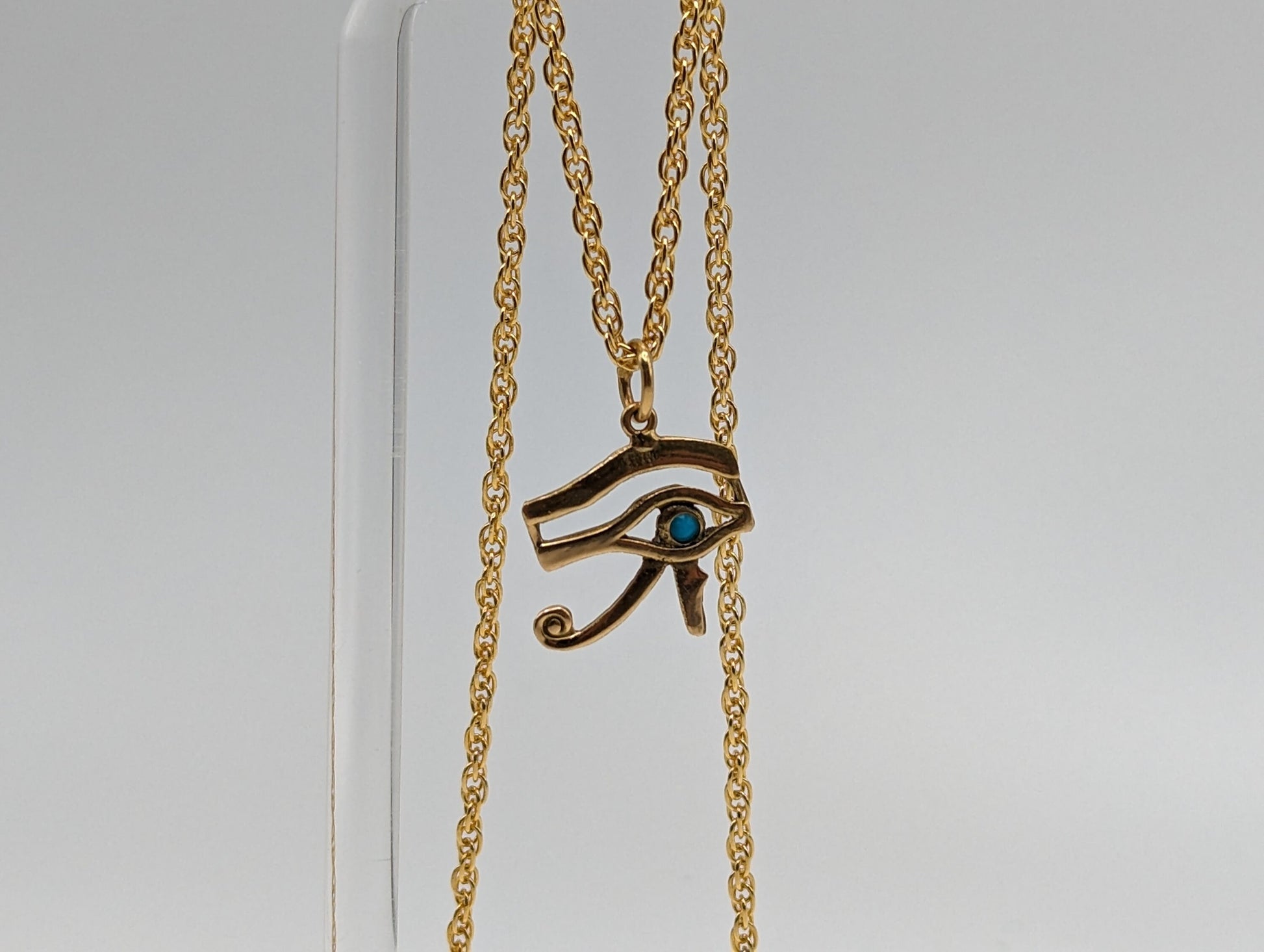 18k Yellow Gold Egyptian carving Eye of Horus Pendant. 18k Eye of Horus Pendant. + 14k GF Necklace