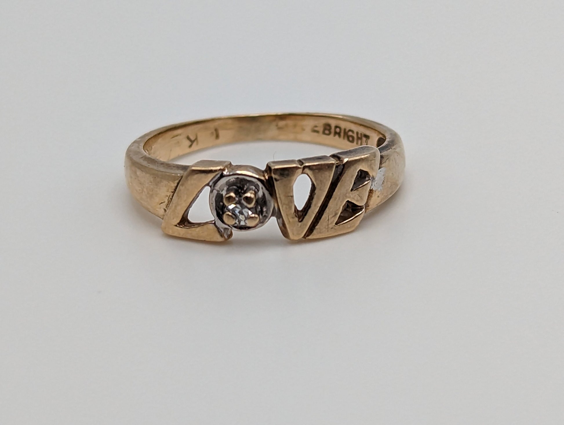 14k Gold Love Ring with Diamond. 14k Dainty Diamond Love Ring. 14k Minimalist Love Ring. 14k Diamond Love Ring.