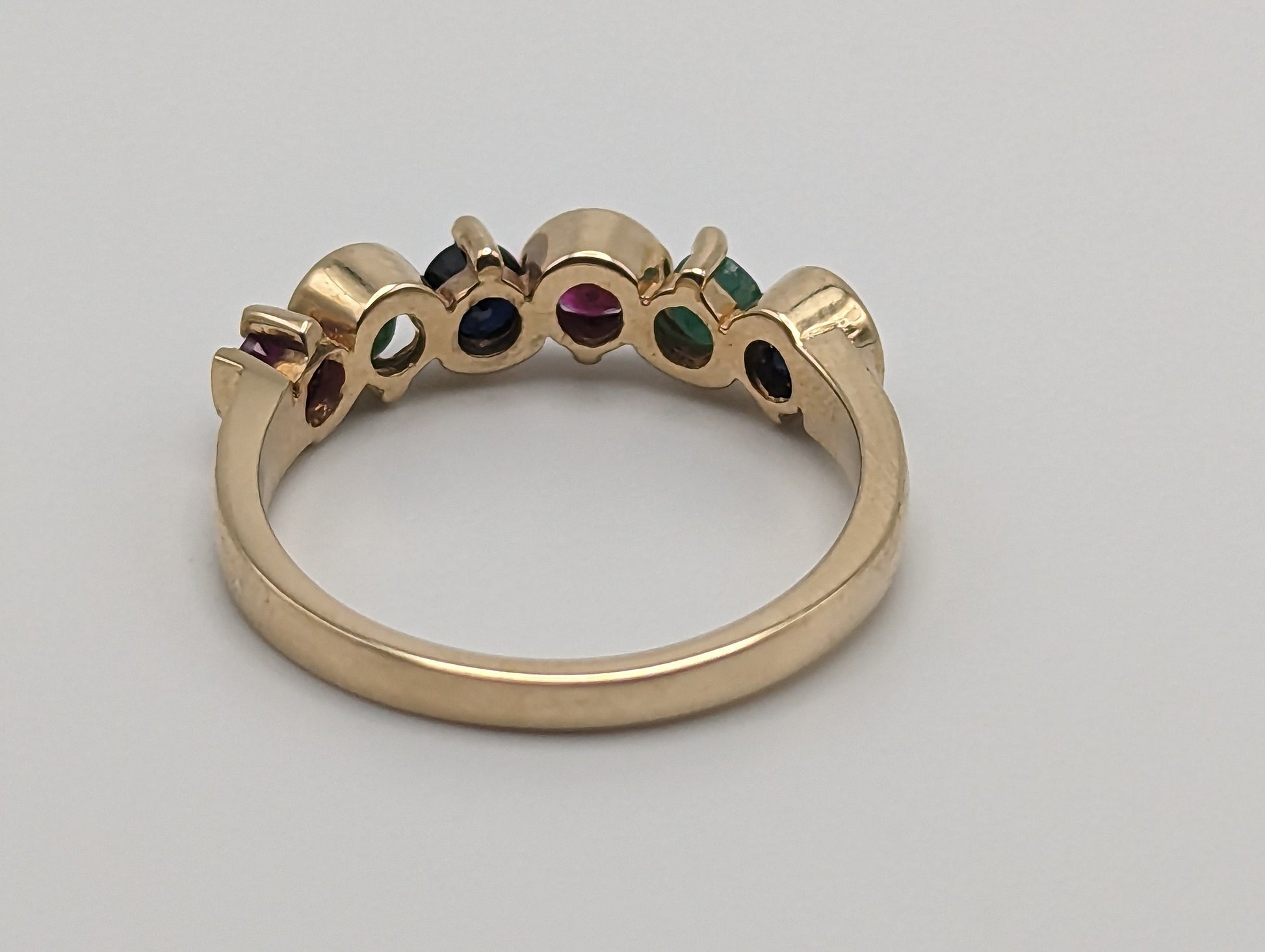 14k Yellow Gold Multi Gem Eternity Ring. 14k Yellow Gold Multi-Gem Band. 14k Gemstone Art Deco Ring.