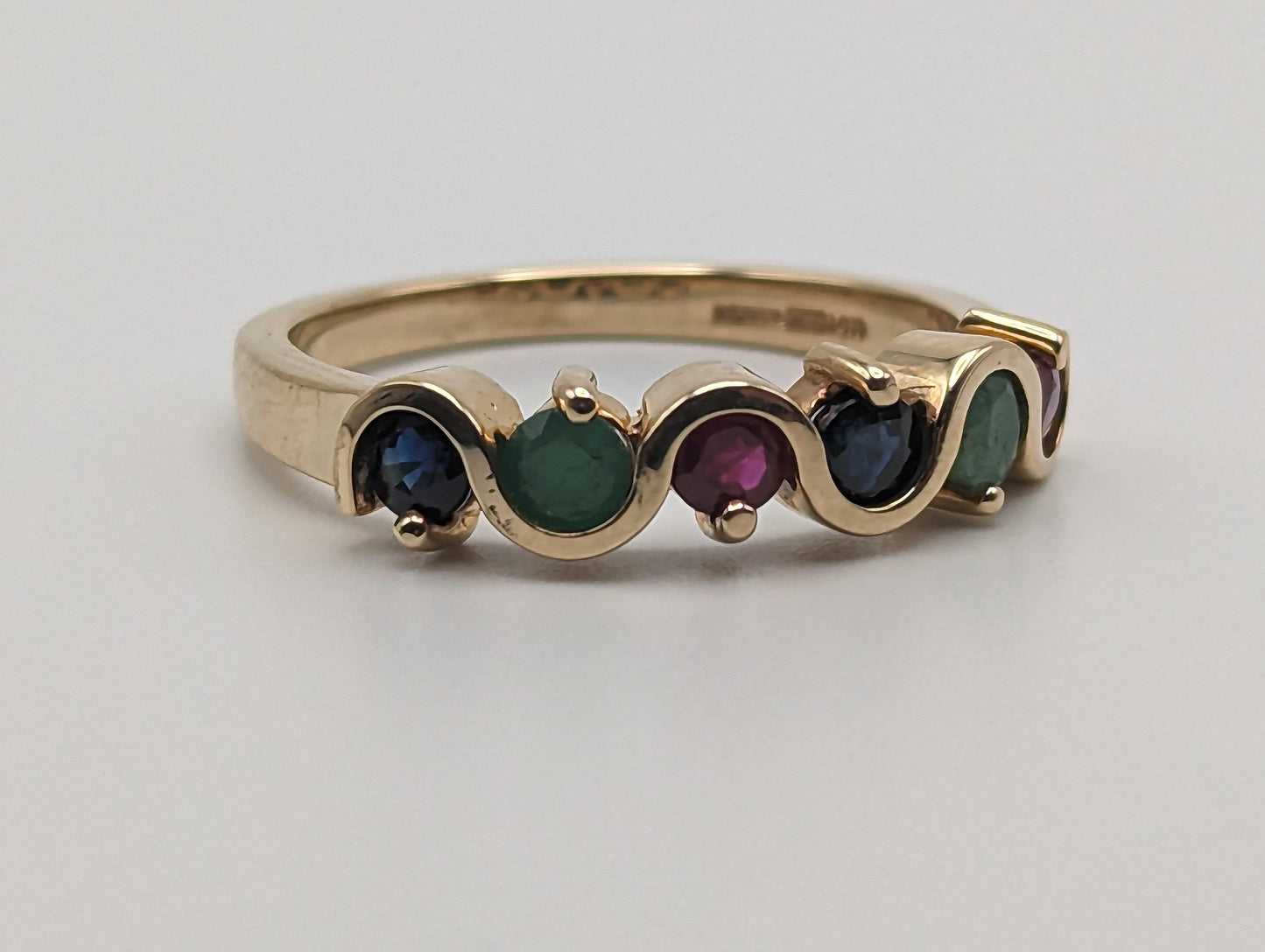 14k Yellow Gold Multi Gem Eternity Ring. 14k Yellow Gold Multi-Gem Band. 14k Gemstone Art Deco Ring.